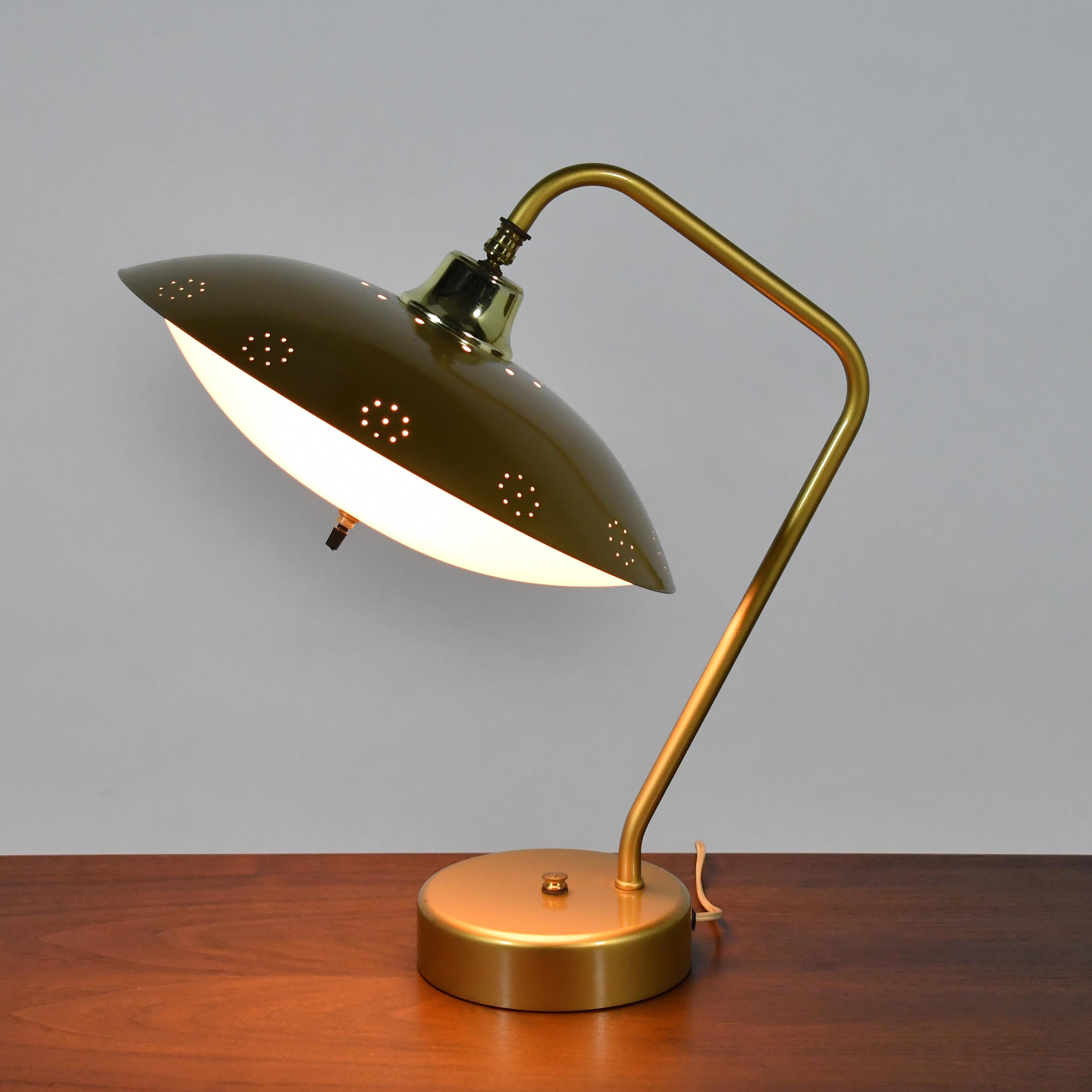 Mid-Century Brass Table Lamp with Perforated Shade 6