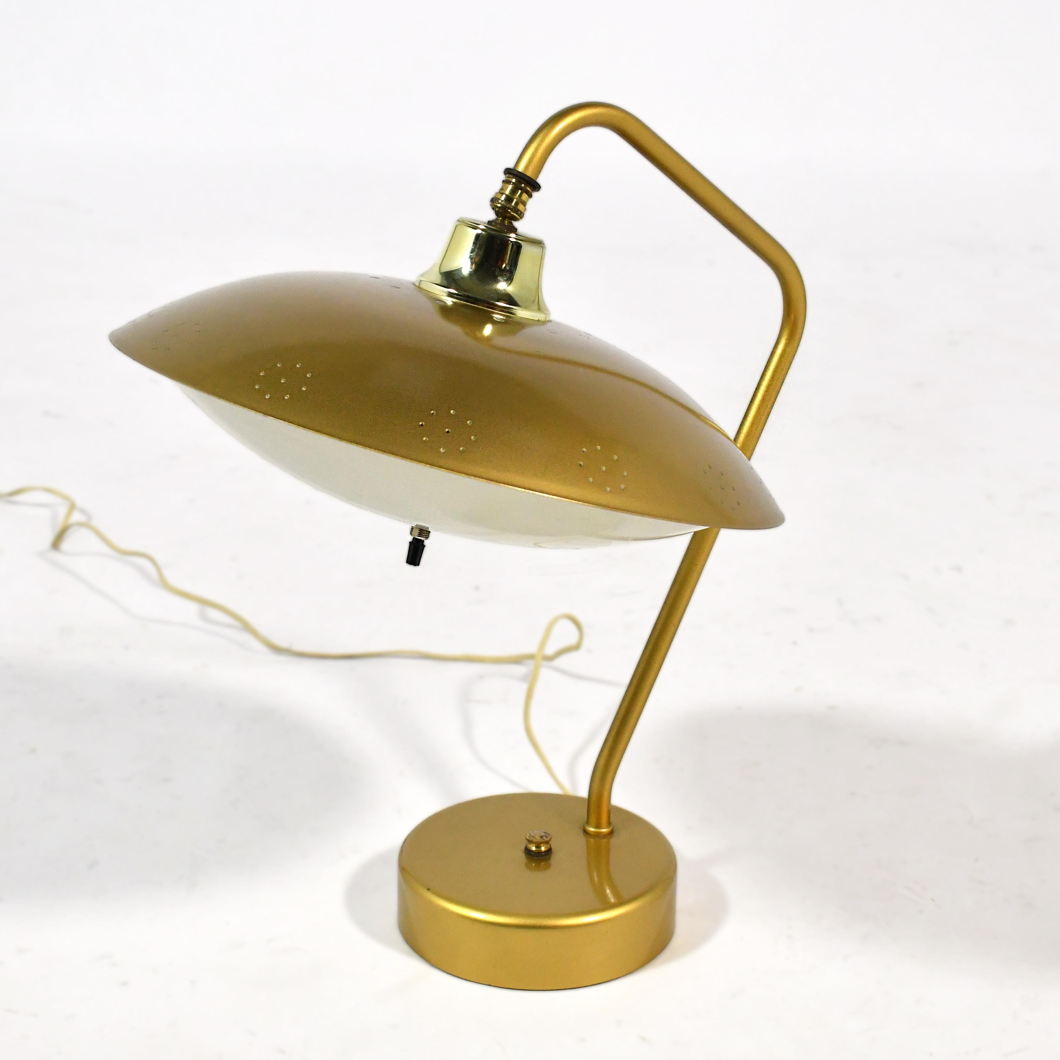 American Mid-Century Brass Table Lamp with Perforated Shade