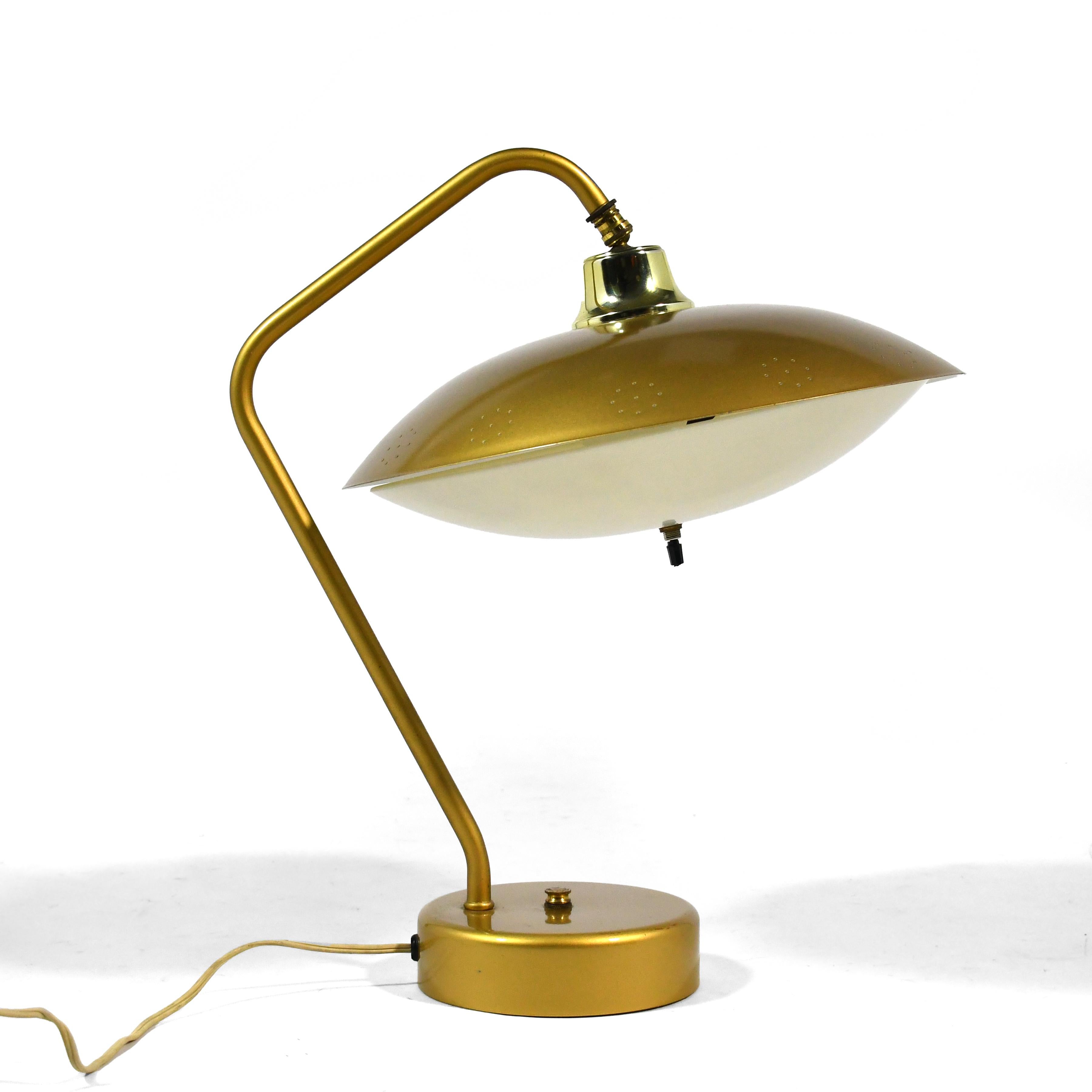 Mid-Century Brass Table Lamp with Perforated Shade 1