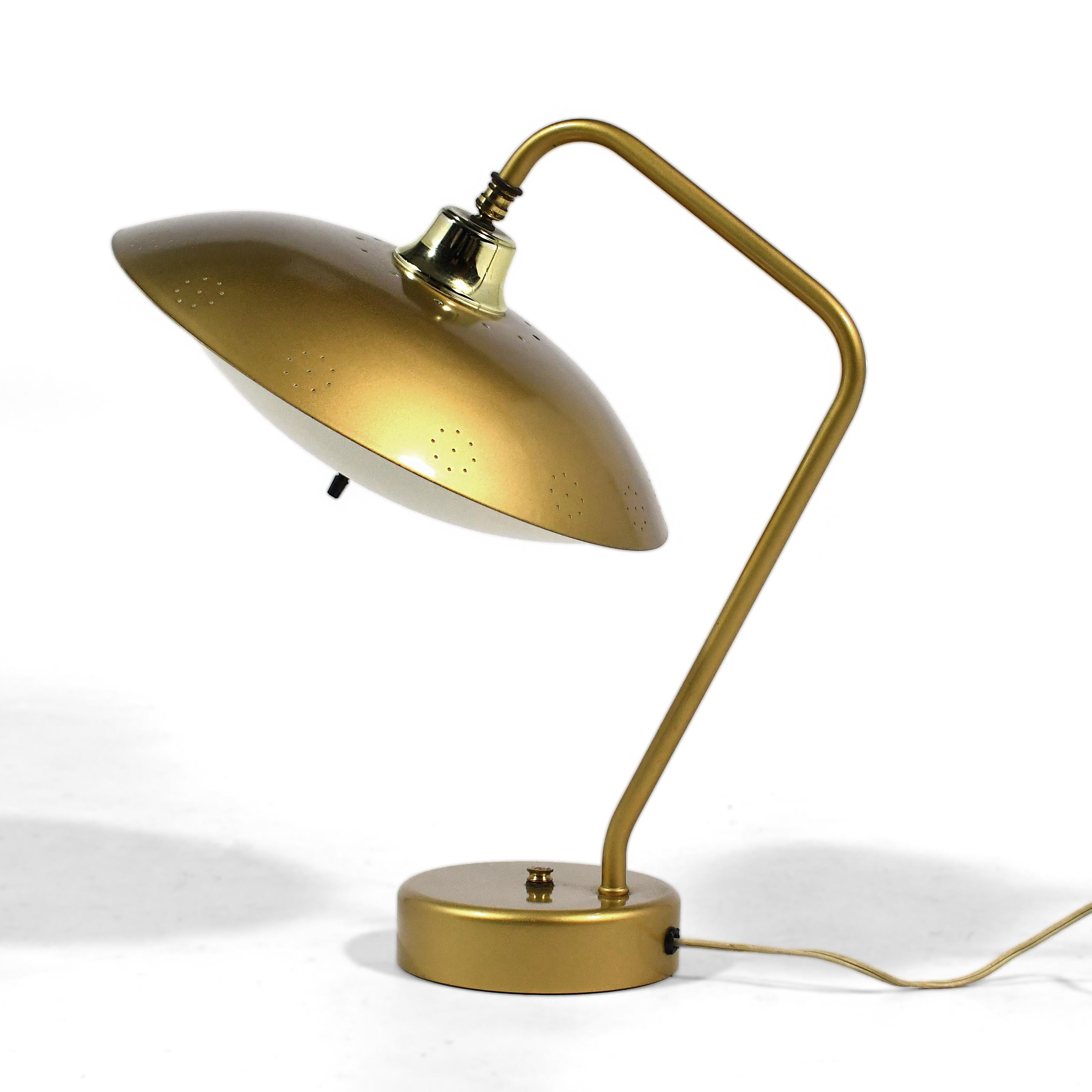 Mid-Century Brass Table Lamp with Perforated Shade 3