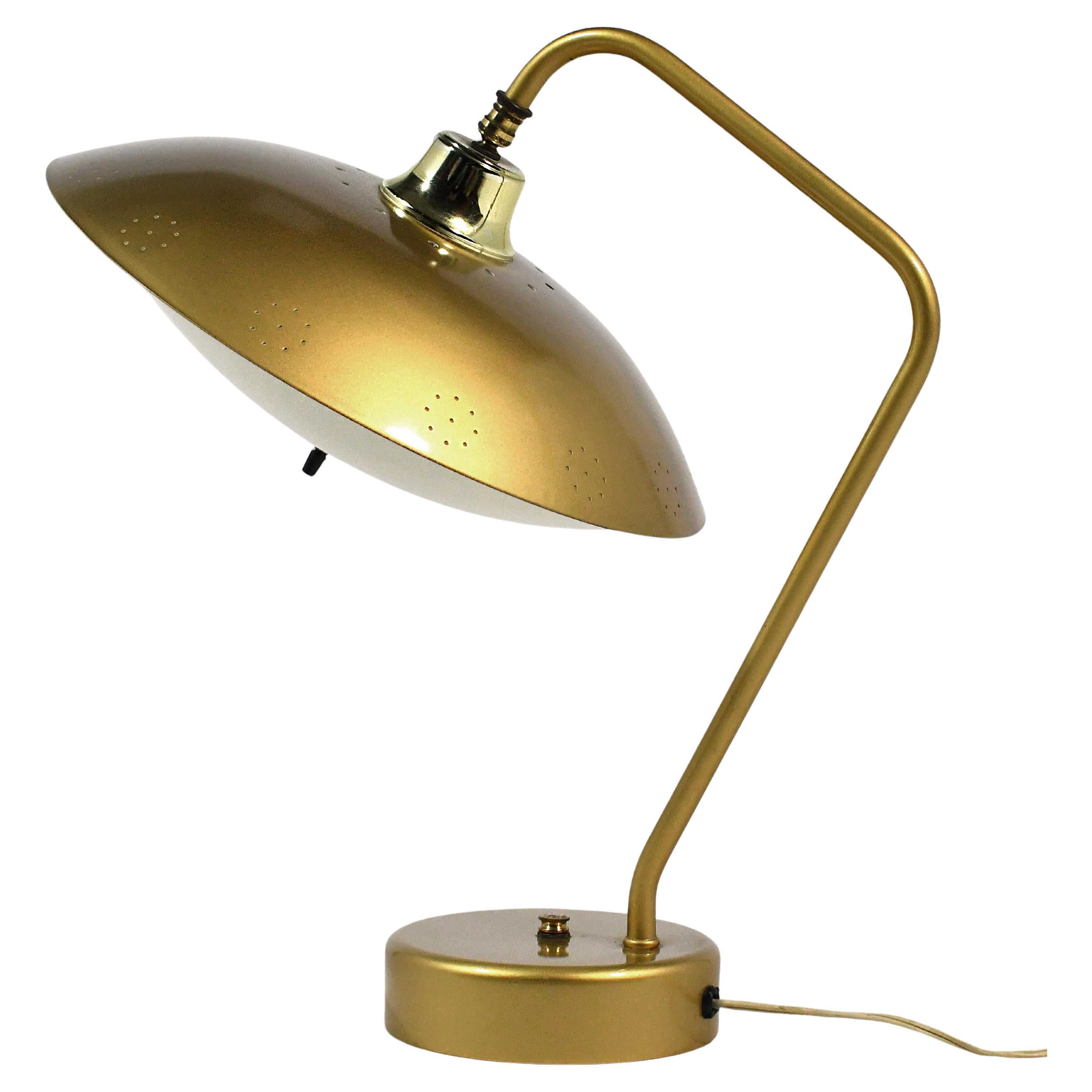 Mid-Century Brass Table Lamp with Perforated Shade