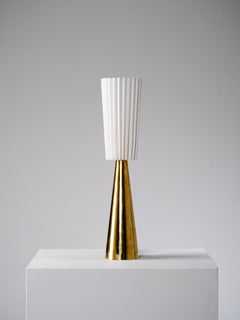 Mid-Century Brass Table Lamp with Pleated Shade, Finland