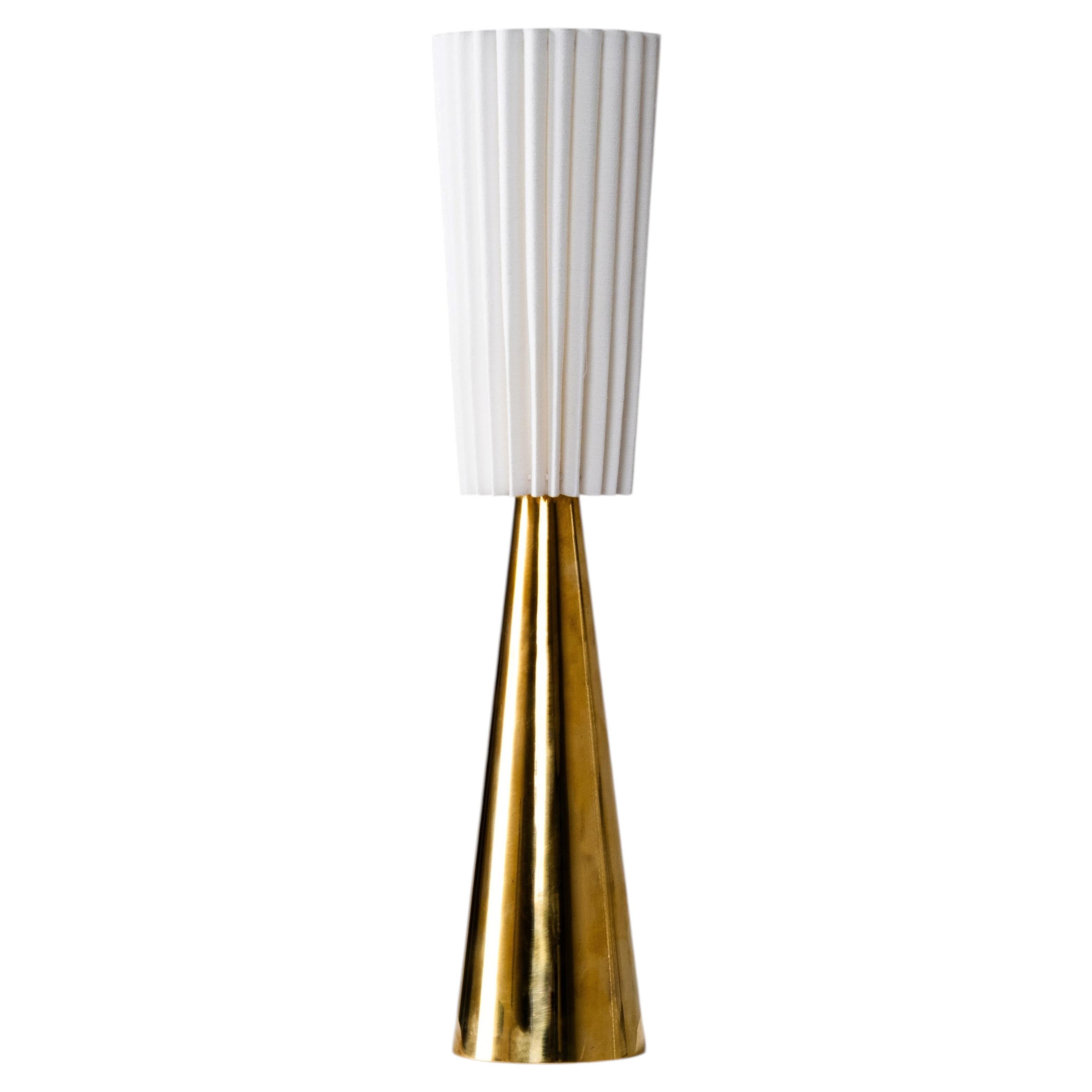 Mid-Century Brass Table Lamp with Pleated Shade, Finland