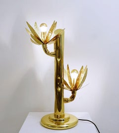Mid-century brass table lamp with two arms flower of light by Bottega Gadda
