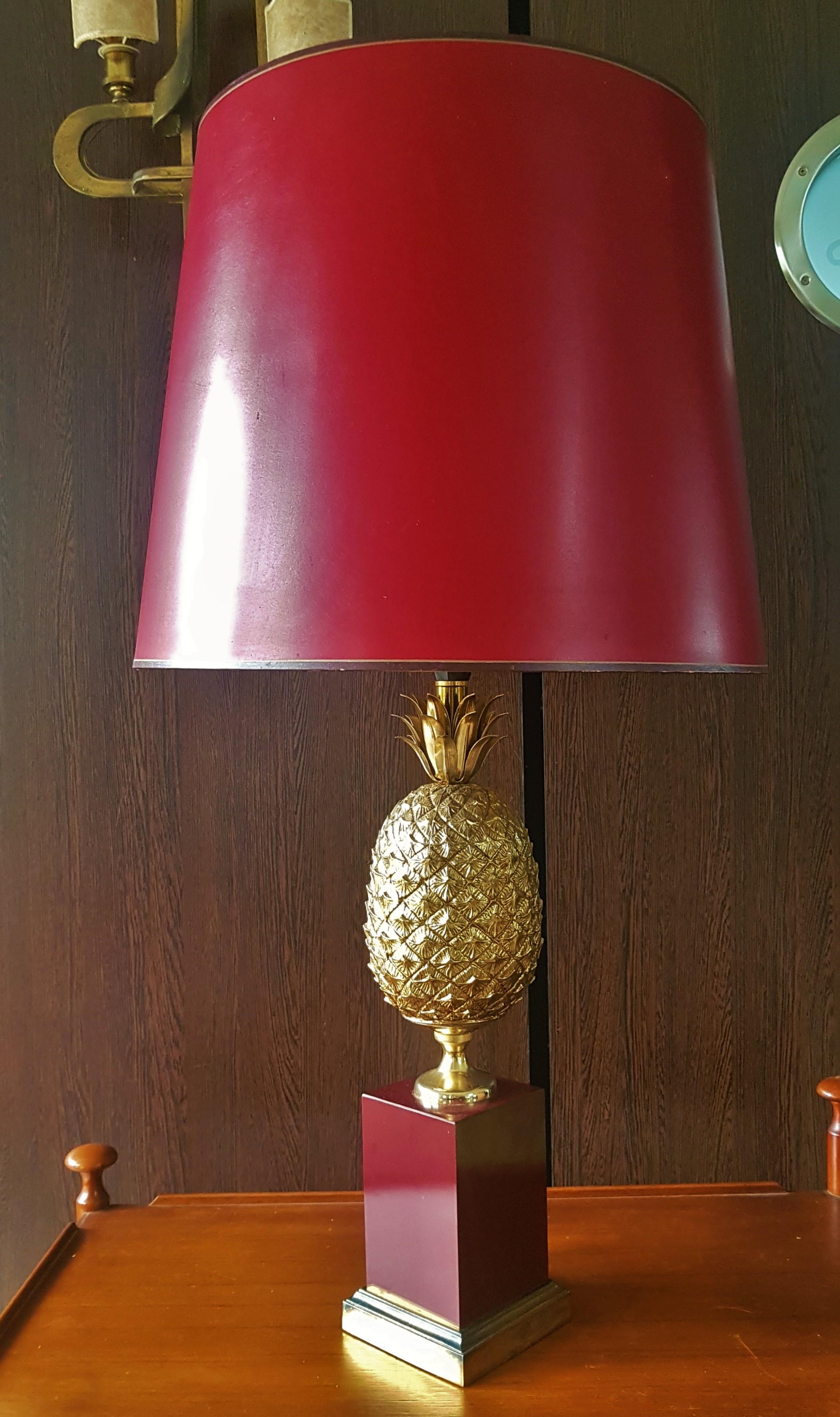 Mid-Century Brass Table Pineapple Lamp Style Maison Jansen For Sale 13