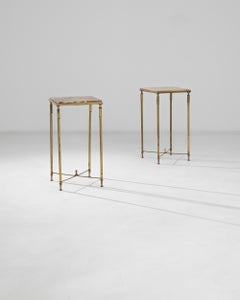 Mid-Century Brass Tables with Marble Tops, a Pair