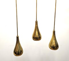 Mid Century Brass Tear Drop Pendants attributed Paavo Tynell for Lightolier