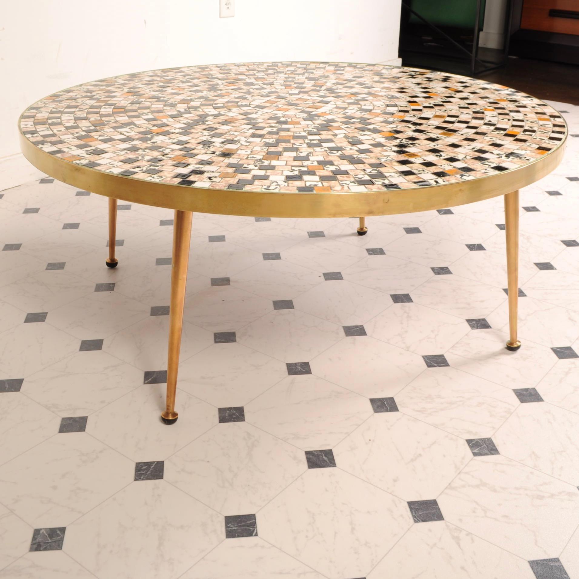 American Midcentury Brass Tile Topped Coffee Table