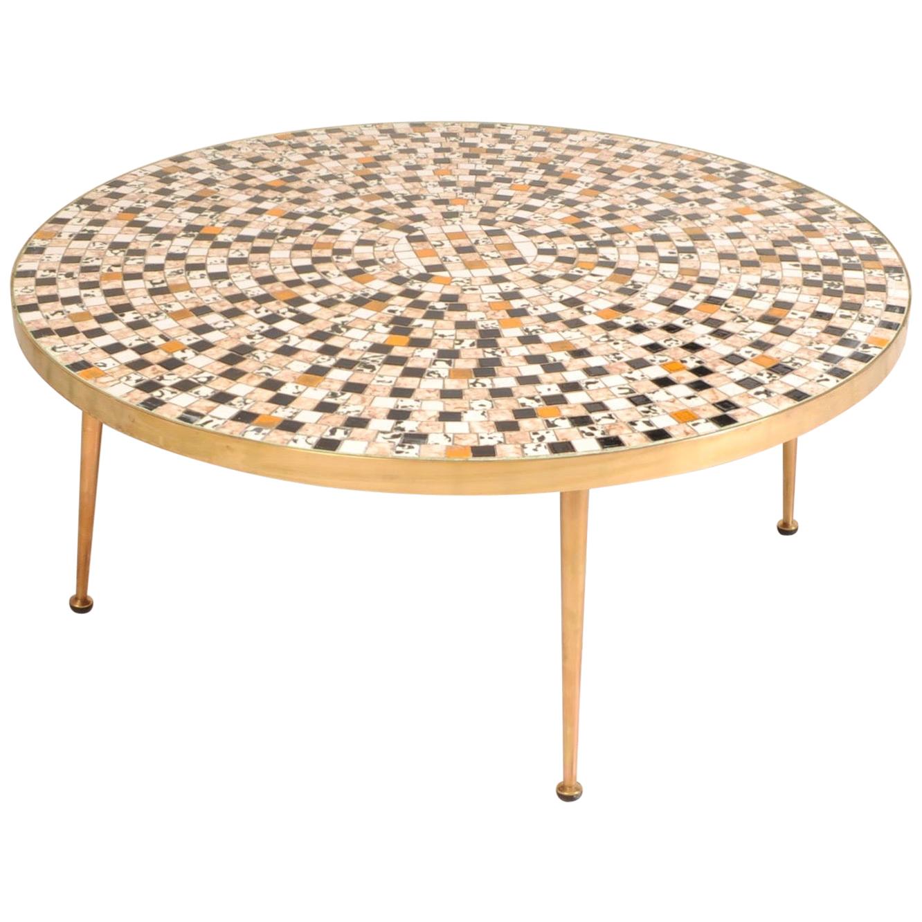 Midcentury Brass Tile Topped Coffee Table