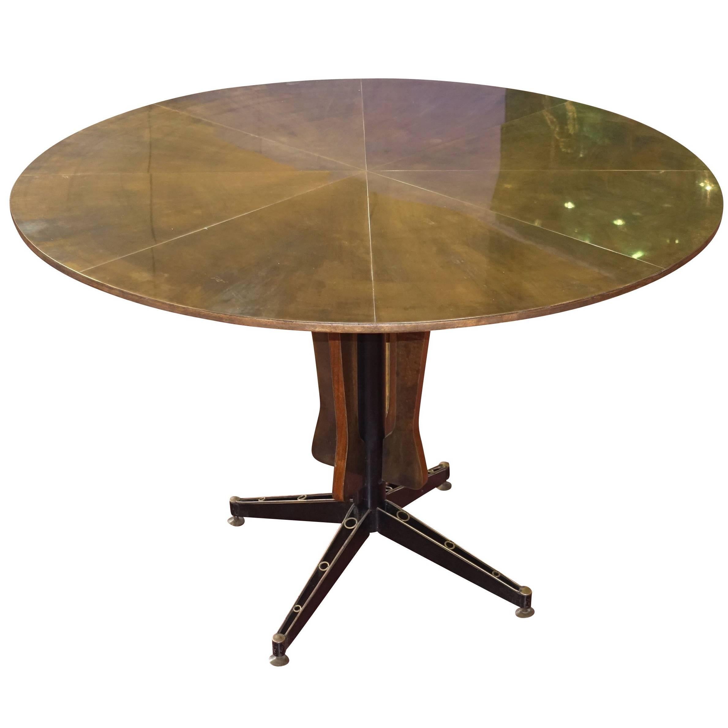 Midcentury Brass Top Round Centre Hall Table, Italy
