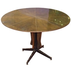 Midcentury Brass Top Round Centre Hall Table, Italy