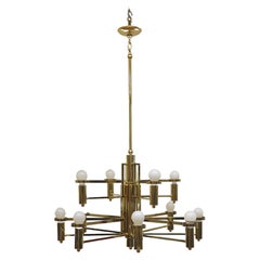 Mid Century Brass Tower Chandelier 