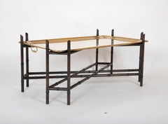 Midcentury Brass Tray on Faux Bamboo Base Coffee Table