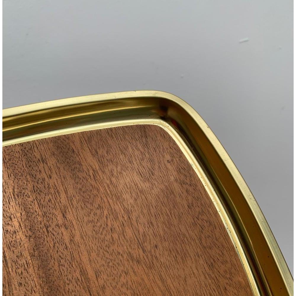 XX secolo Vassoio in ottone di metà secolo con impiallacciatura in teak, anni '60 in vendita