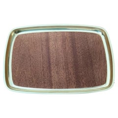 Mid-Century Brass Tray with Teak Veneer, 1960s