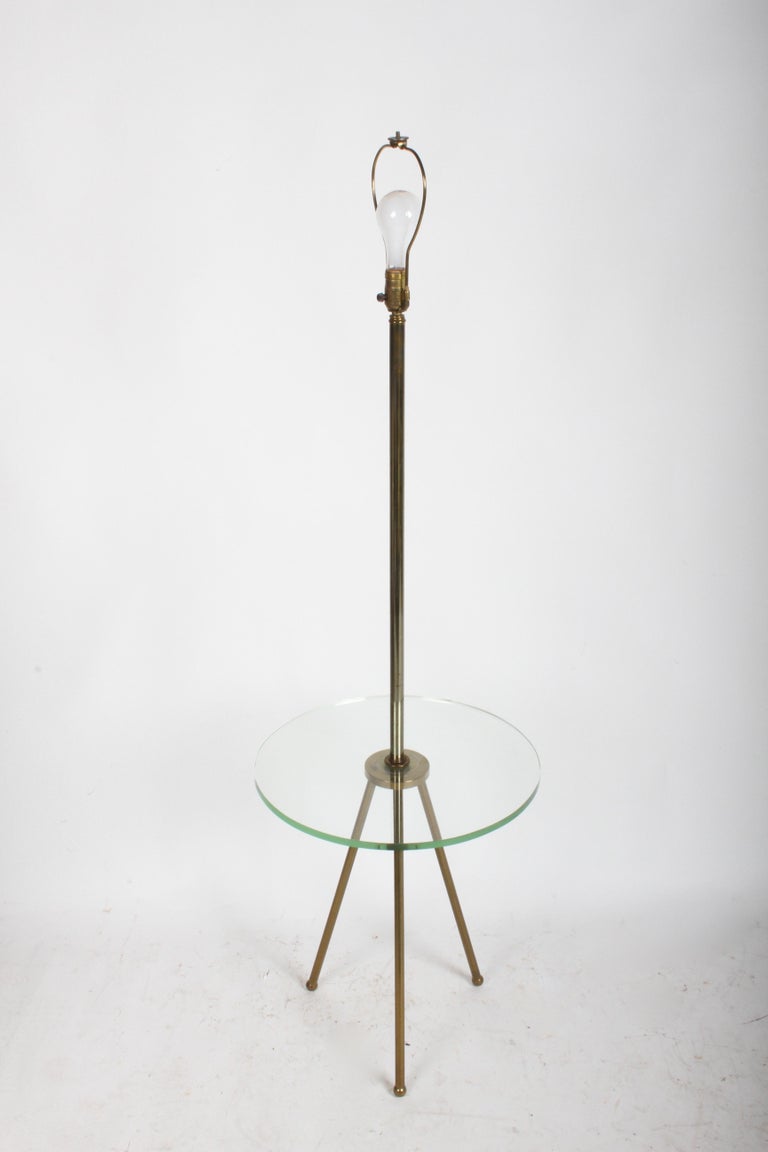 Midcentury Brass Tripod and Glass Shelf Floor Lamp For ...