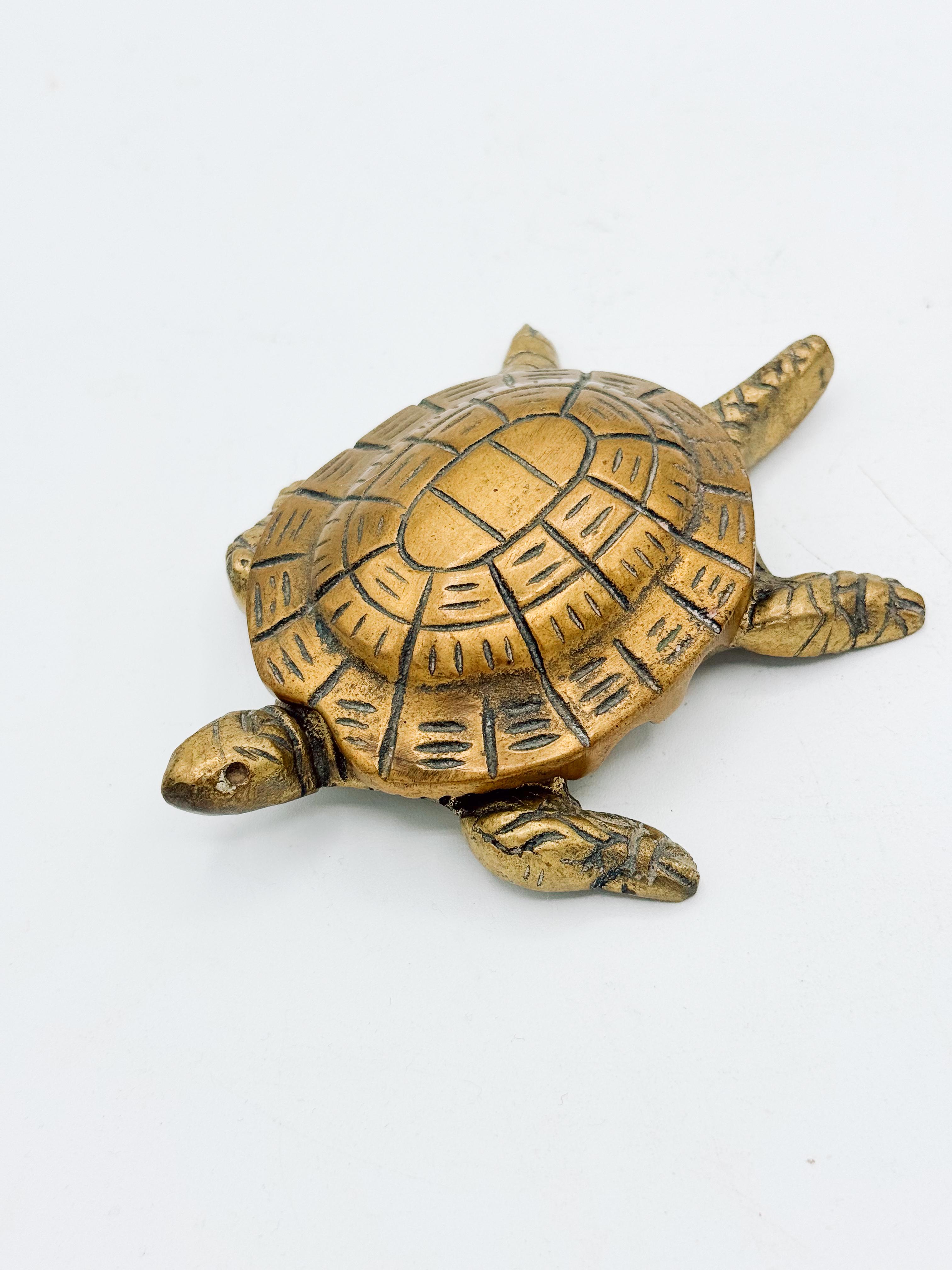 Laiton Mid-Century Brass Turtle Animal Ashtray with Detachable Shell — Two Available en vente
