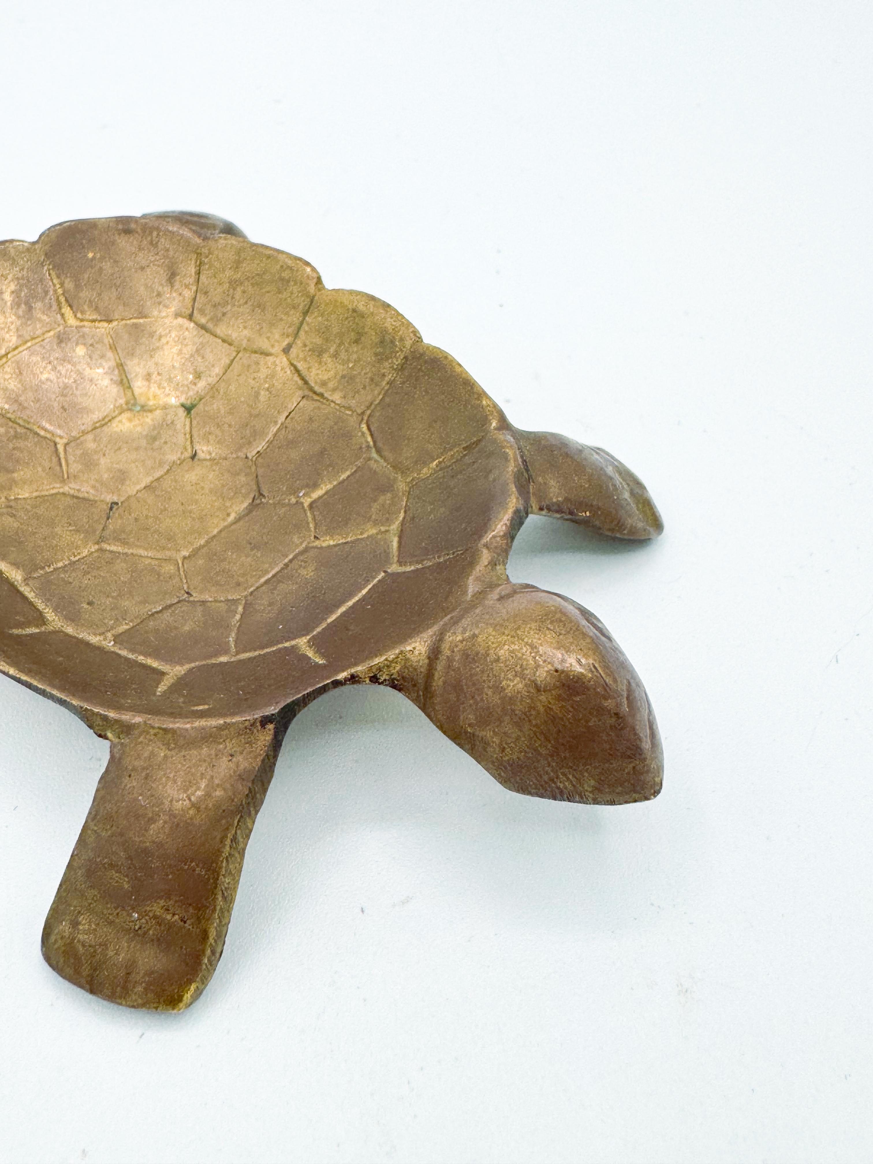 Mid Century Brass Turtle Animal Shape Catchall Dish Trinket 1