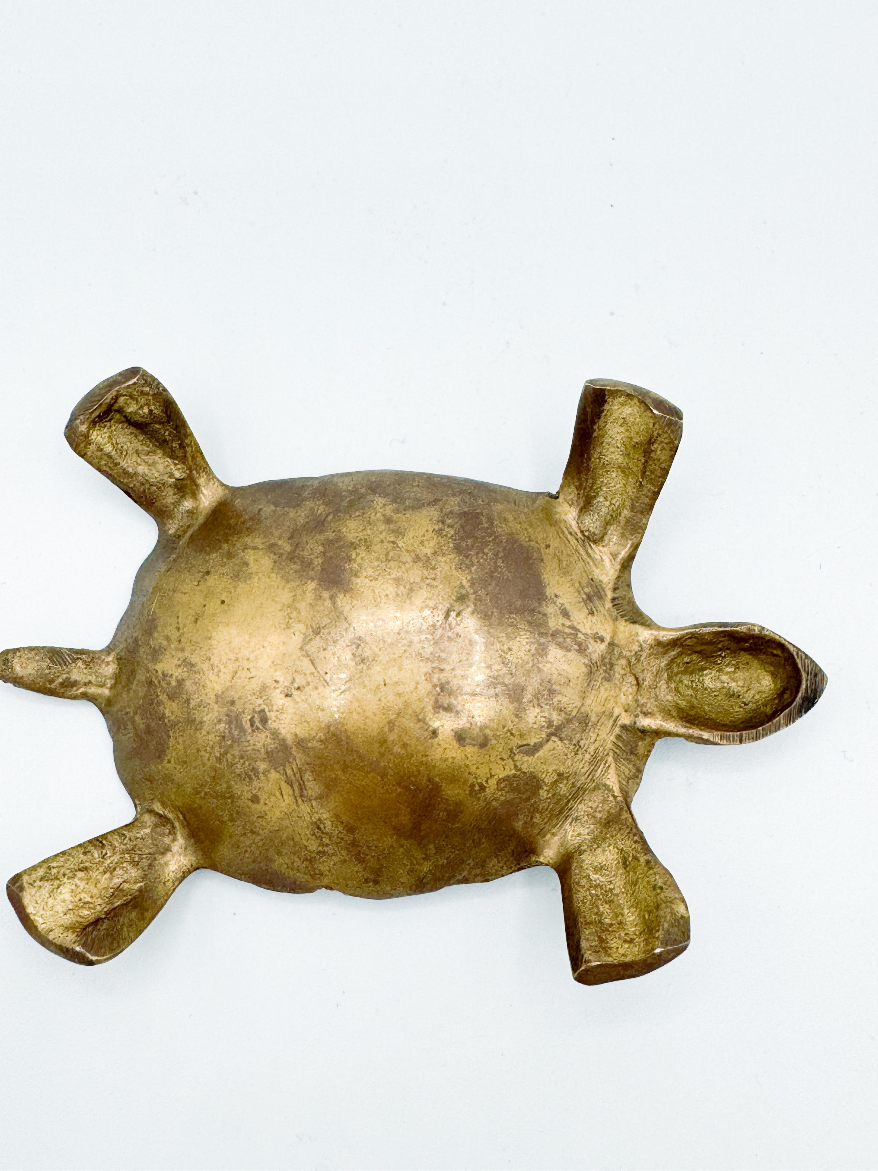 Mid Century Brass Turtle Animal Shape Catchall Dish Trinket 2