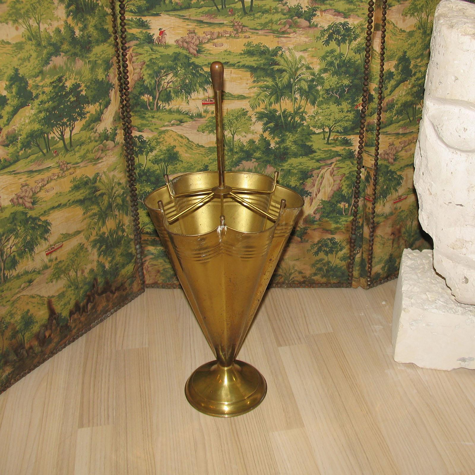 Mid-Century Modern Midcentury Brass Umbrella Stand, Italy, 1950s