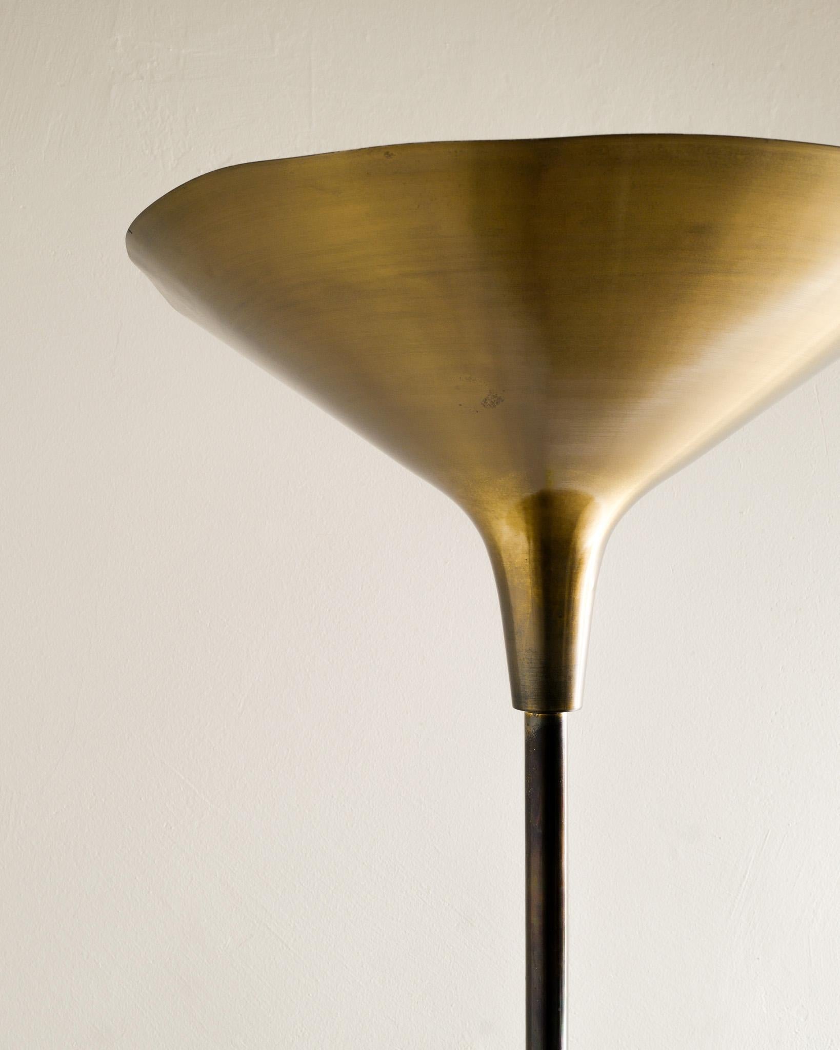 Scandinavian Modern Mid Century Brass Uplight Floor Lamp by Th Valentiner Produced in Denmark, 1960s