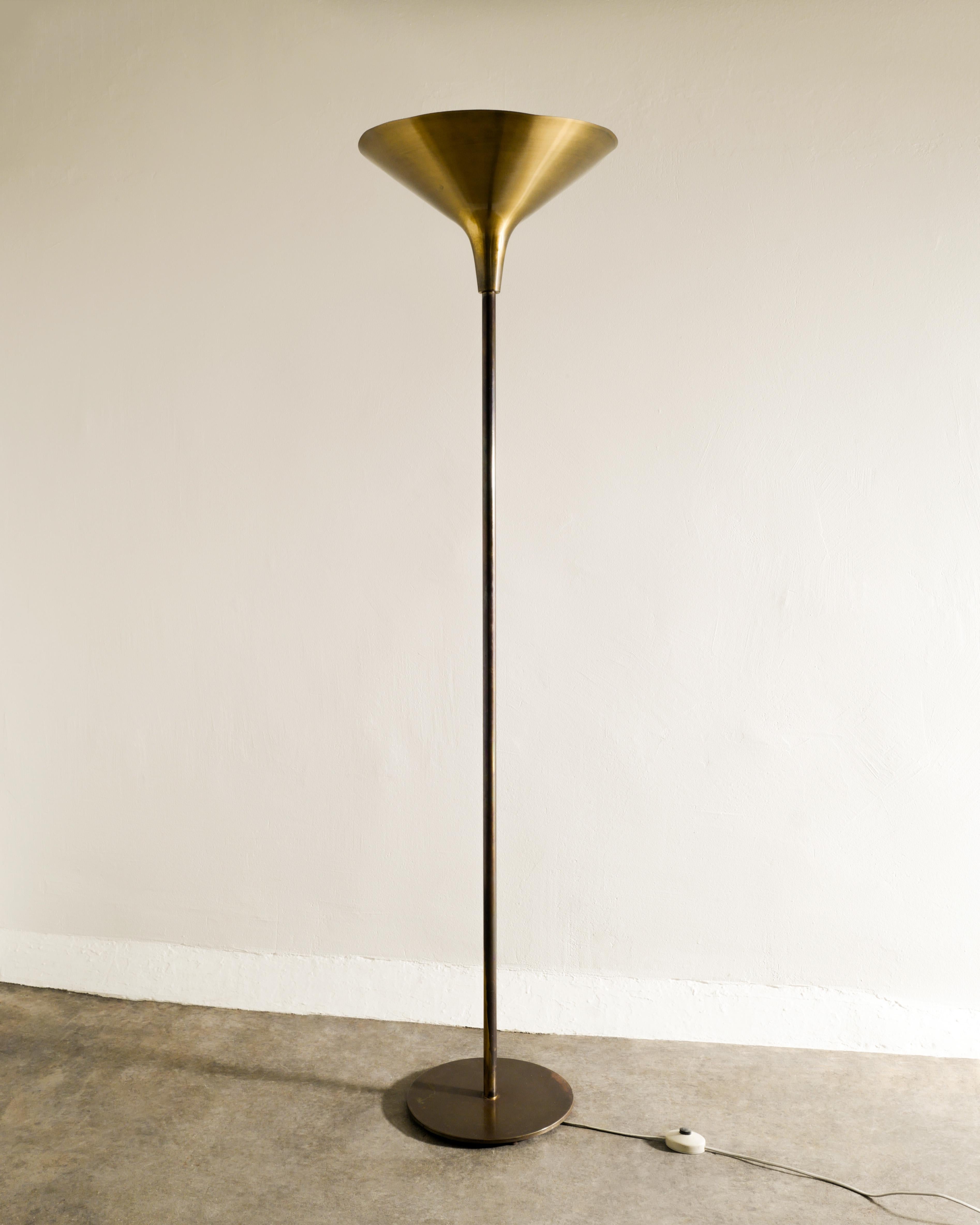 Danish Mid Century Brass Uplight Floor Lamp by Th Valentiner Produced in Denmark, 1960s