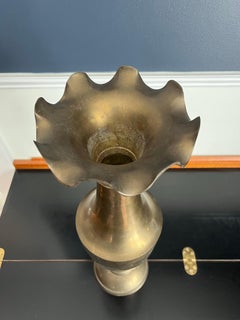Mid Century Brass Urn Vase, Hollywood Regency Style, Scalloped Detail