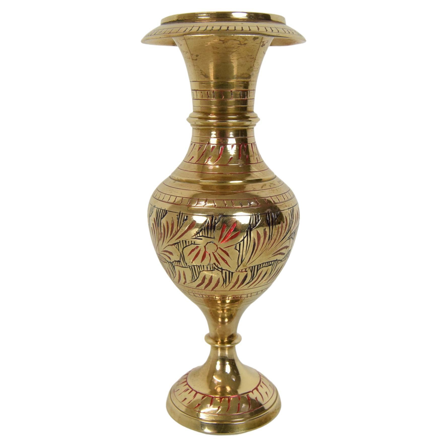 Details about   Vintage Brass Vase Solid Brass Metal Hand Carved Flower & Leaves Vase 