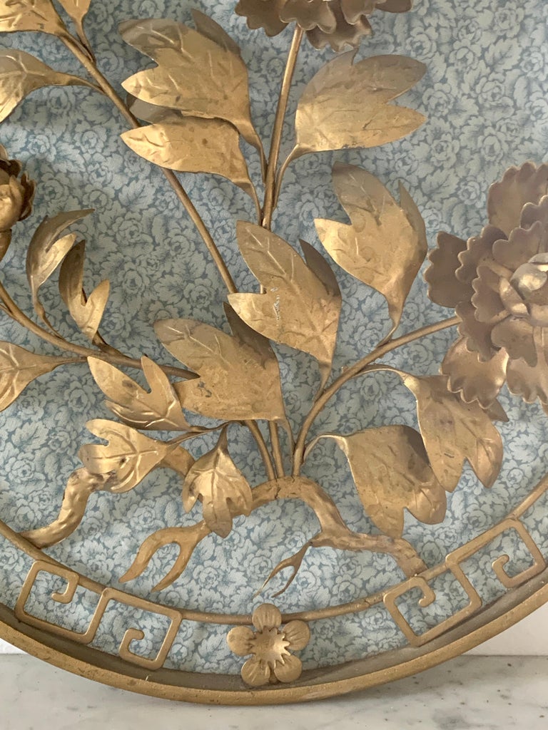 MidCentury Brass Wall Hanging Medallians with Greek Key and Floral