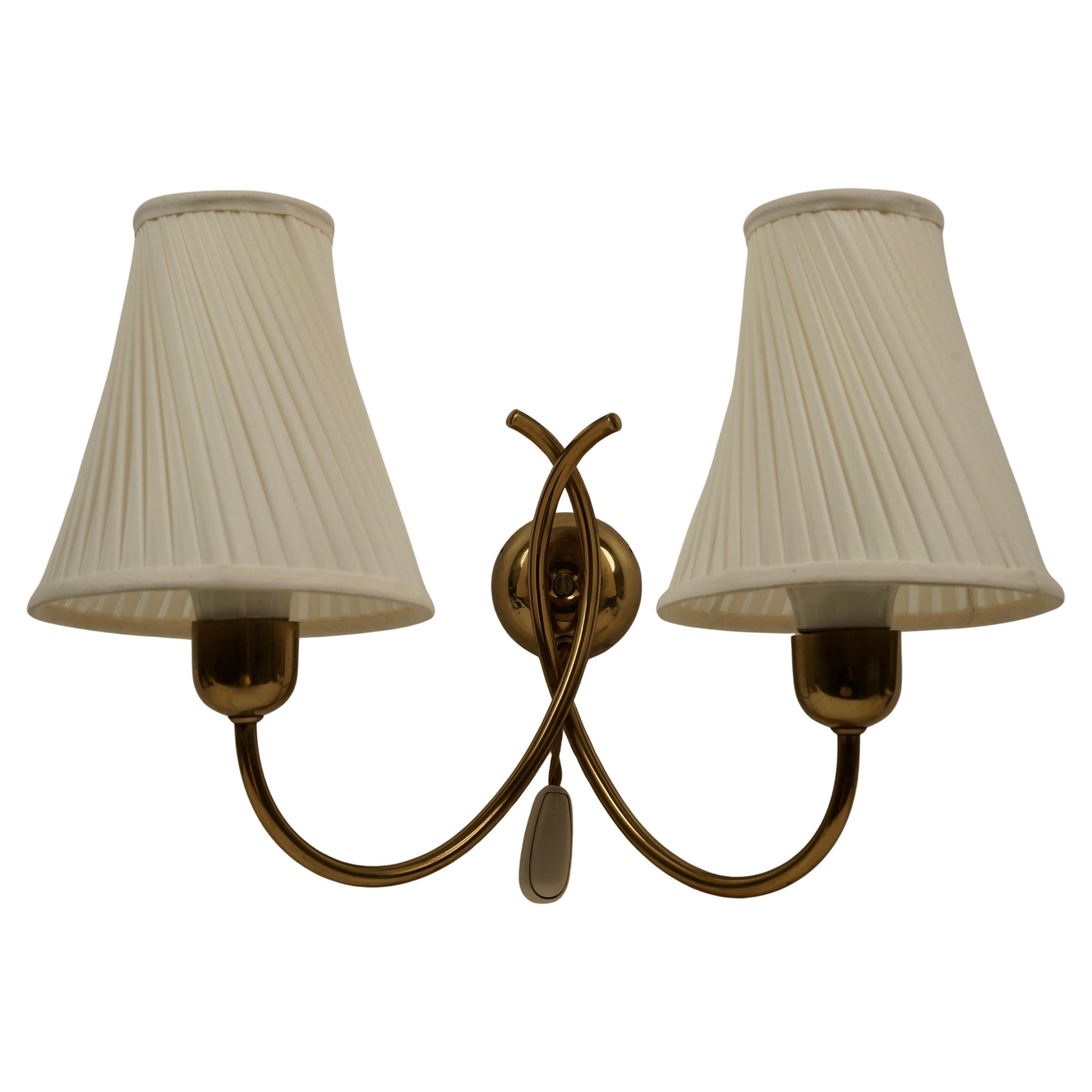 Mid-century Brass Wall Lamp with Silk Shades, 1950's , Josef Frank, Austria