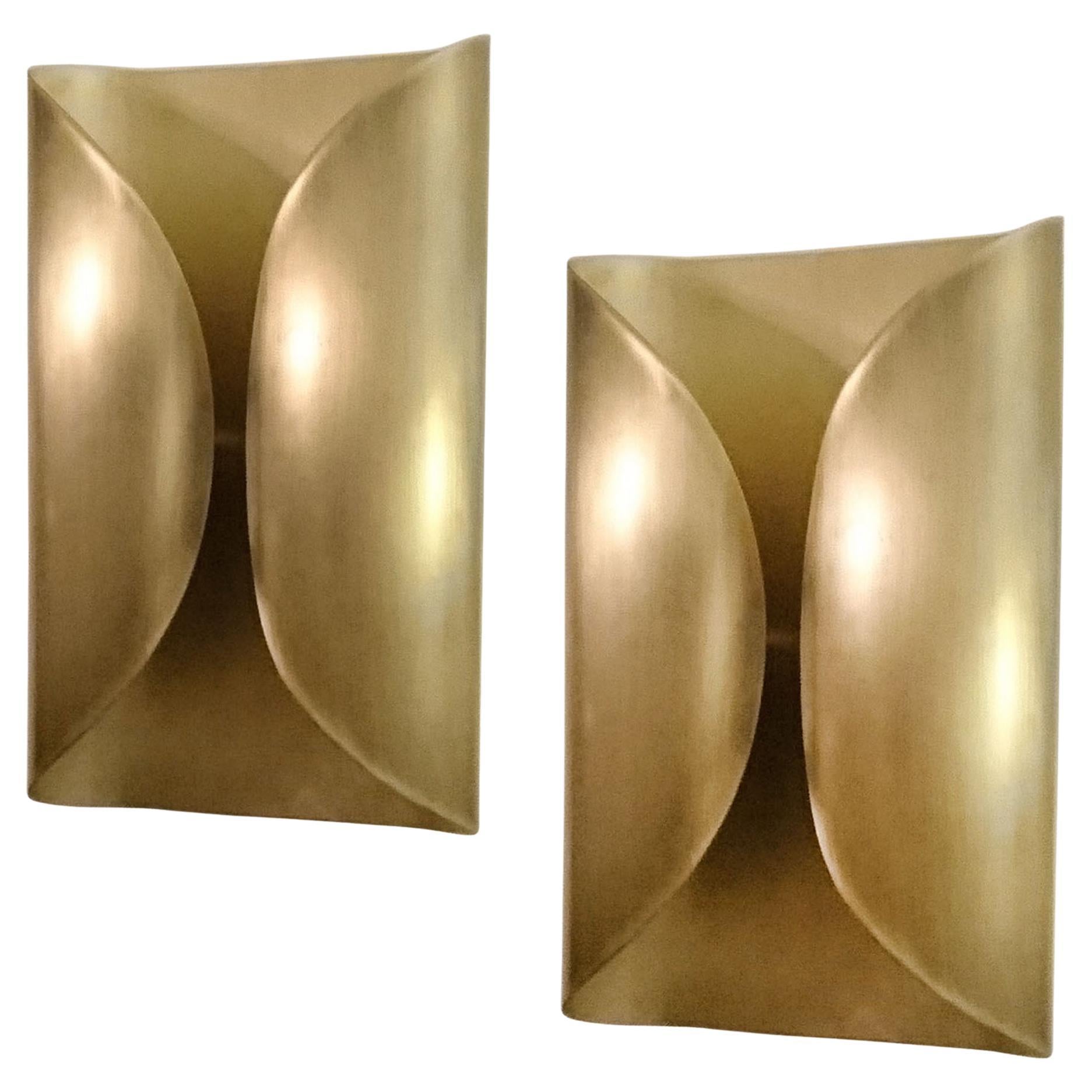 Mid-Century Brass Wall Lights, Tobia Scarpa Style, Sculptural Design For Sale