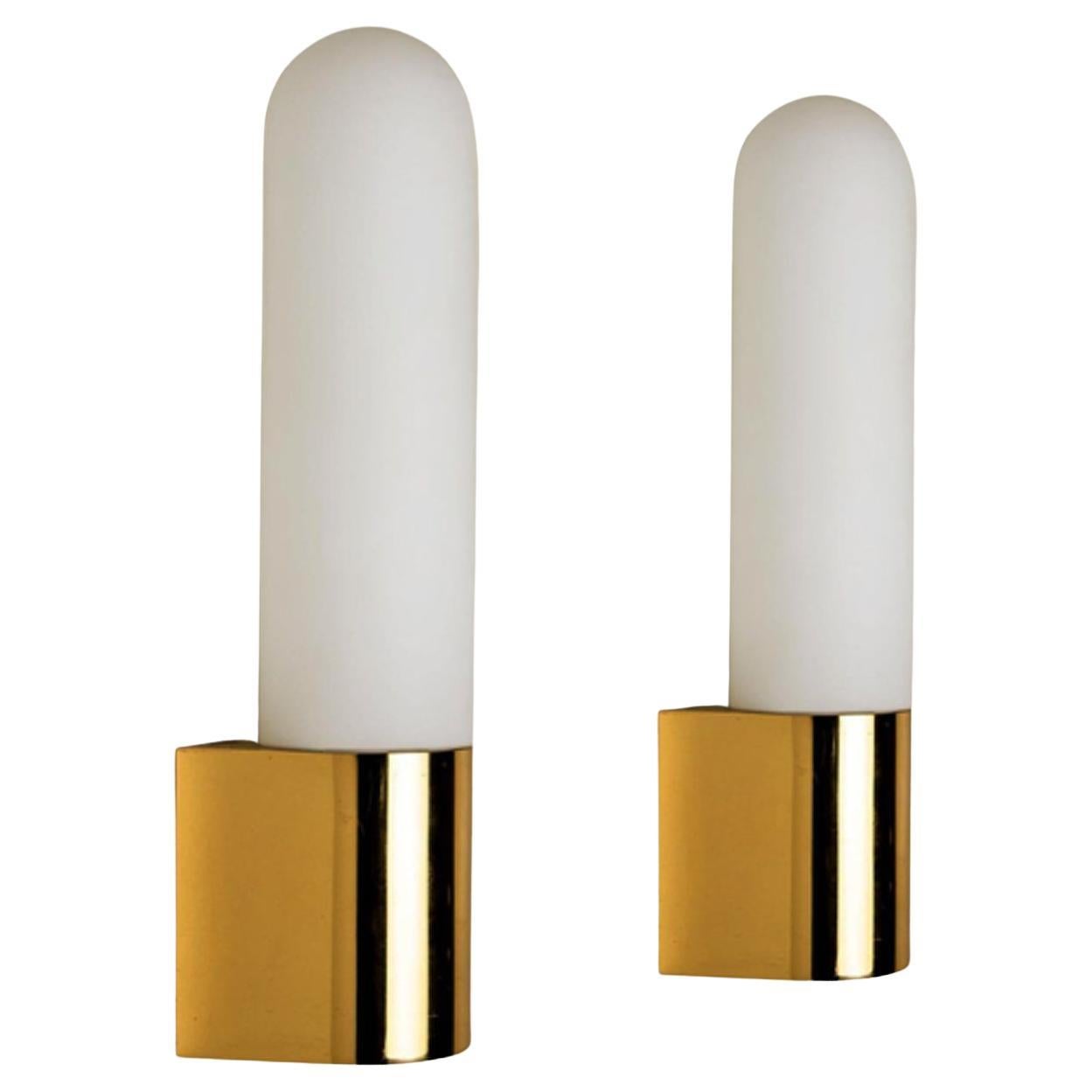 Mid Century Brass Wall Lights with Opaline Glass by Limburg, Germany