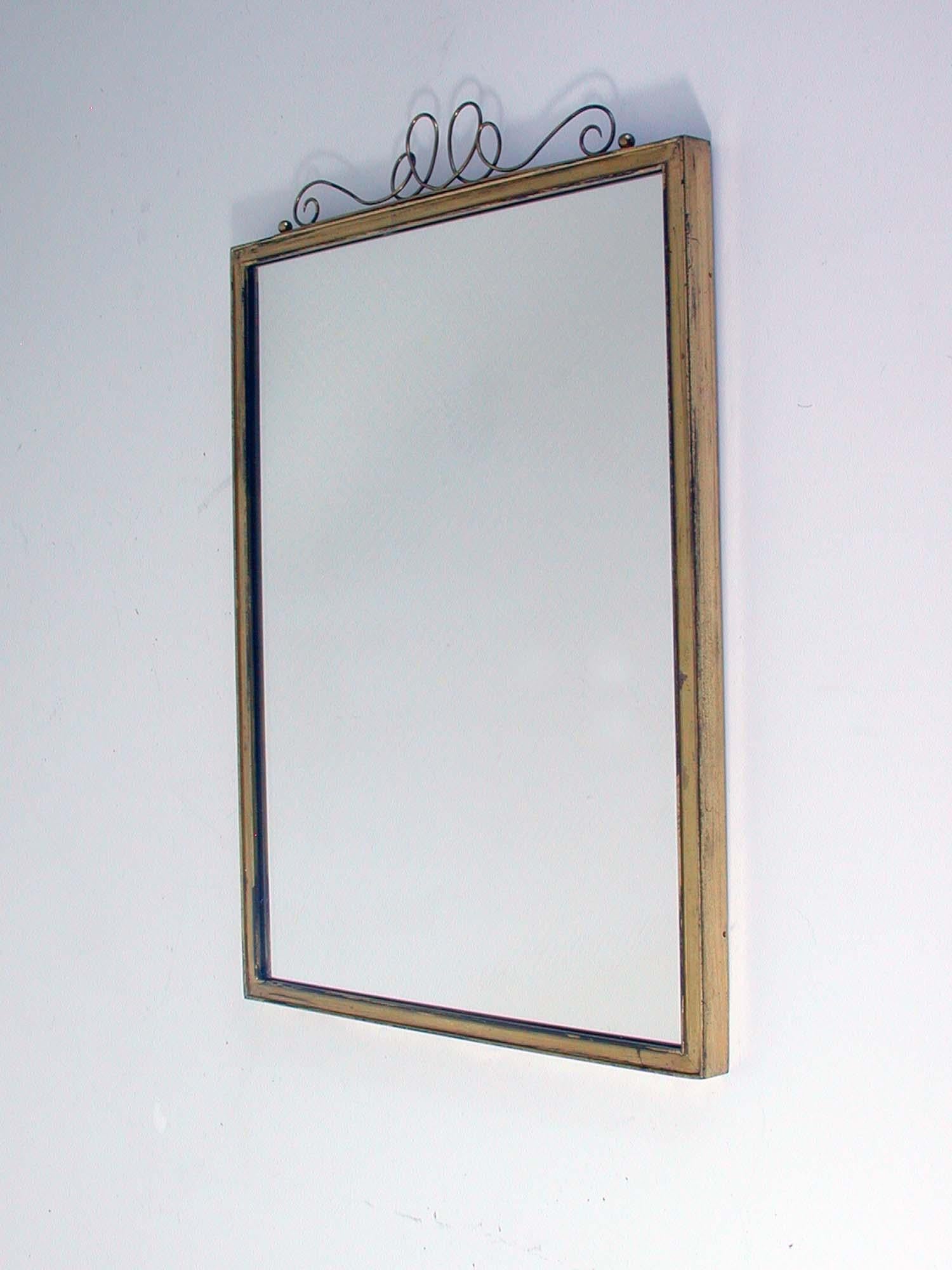 German Midcentury Brass Wall Mirror, 1950s For Sale