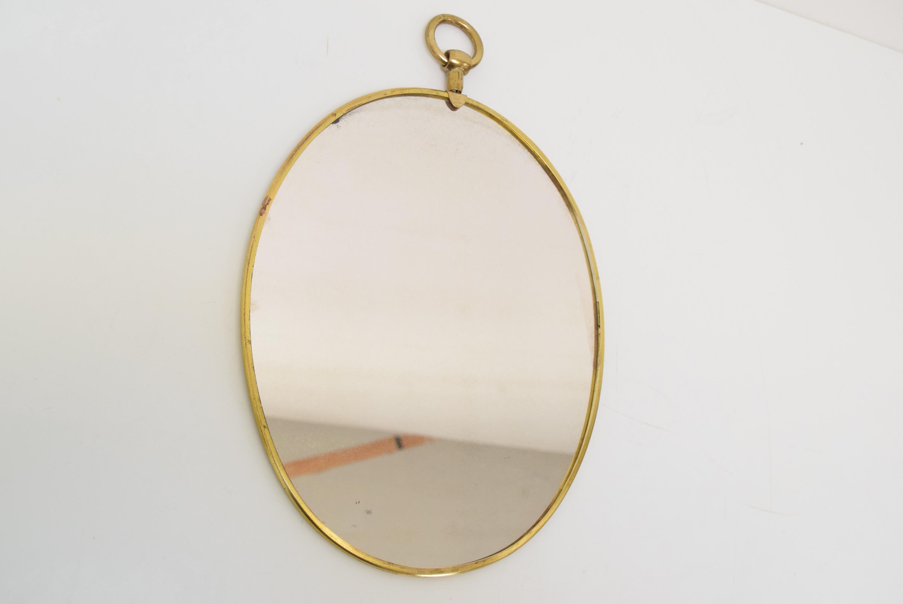 Czech Mid-century Brass Wall Mirror, 1960's.  For Sale