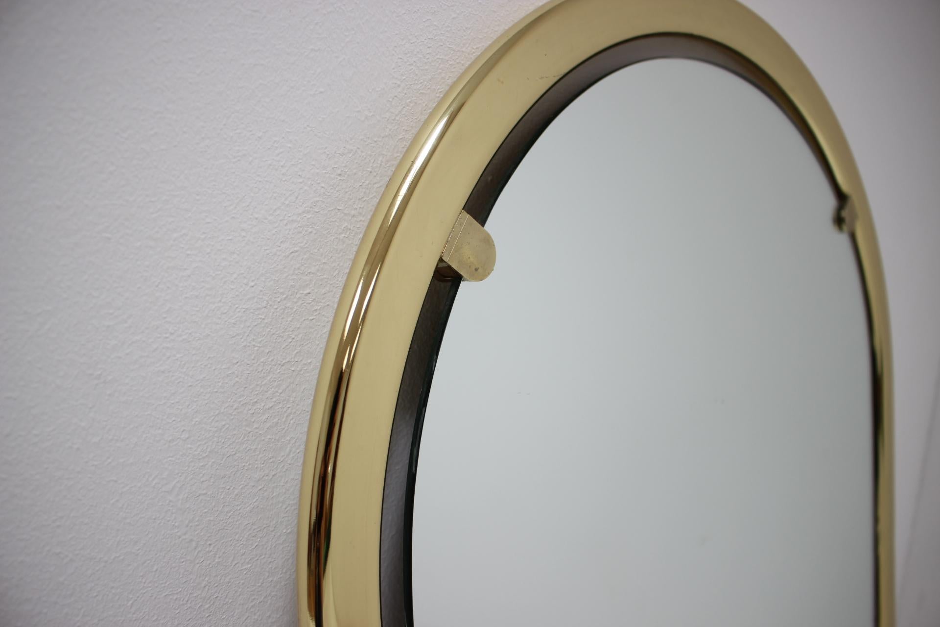 Czech Mid-century Brass Wall Mirror, 1970's.  For Sale