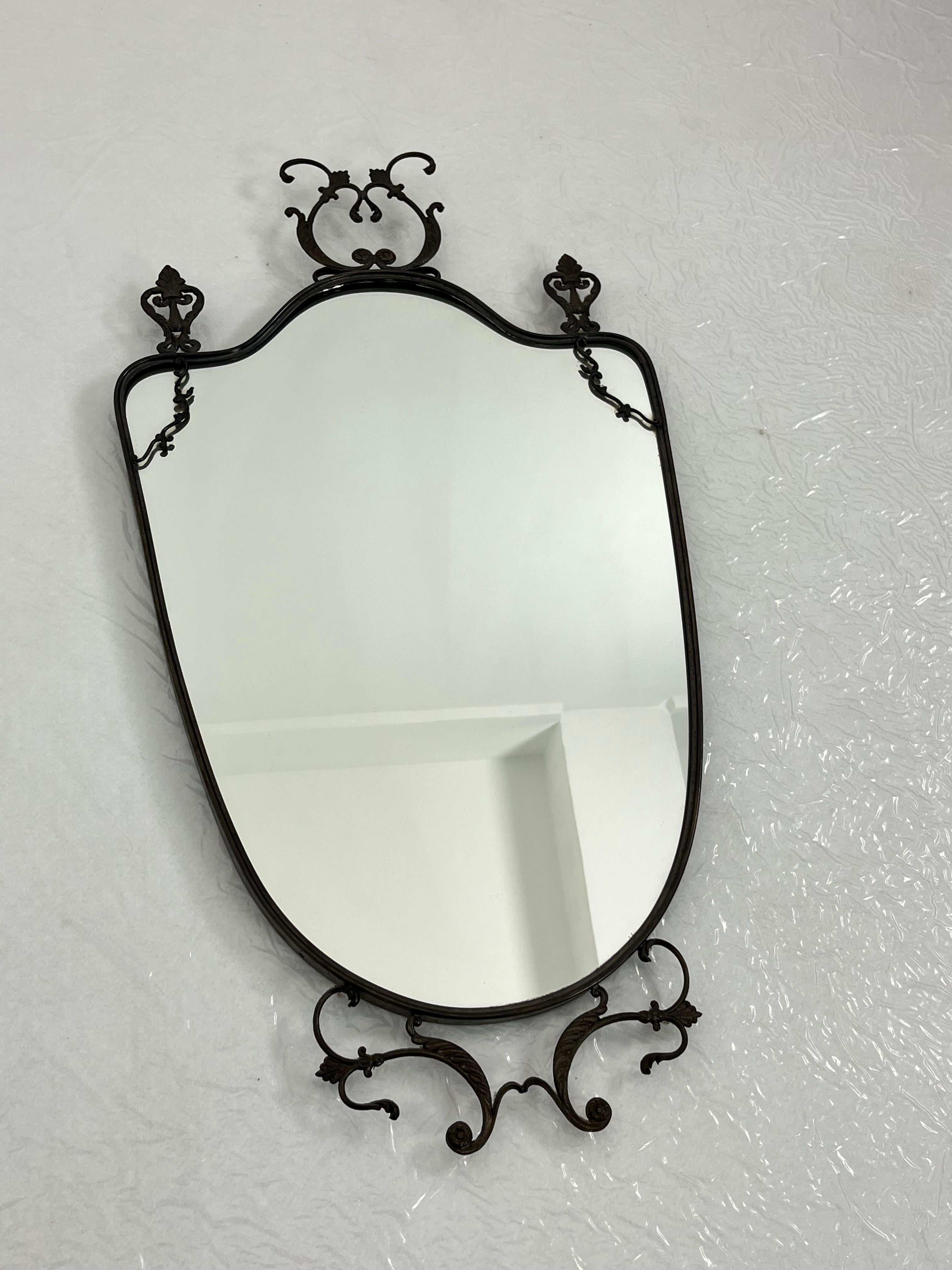 Italian Mid-century Brass Wall Mirror, Made in Italy, 1964 For Sale