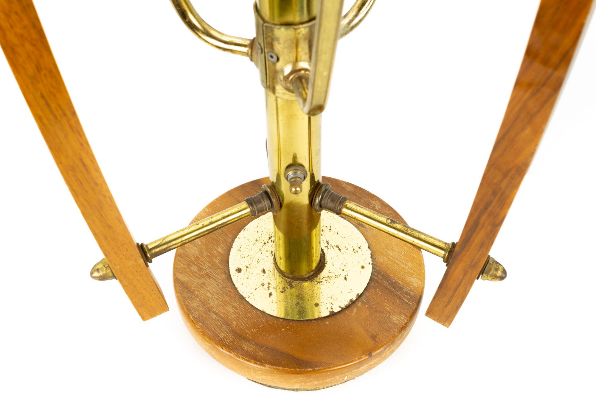 Mid-Century Brass Walnut 3 Light Table Lamp For Sale 4