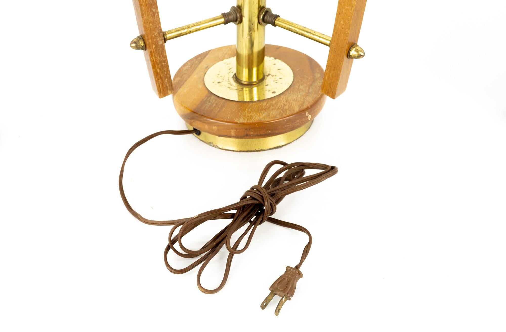 Mid-Century Brass Walnut 3 Light Table Lamp For Sale 6