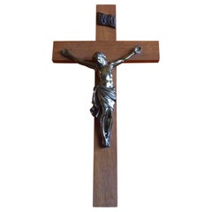 Vintage Midcentury Brass and Walnut Crucifix