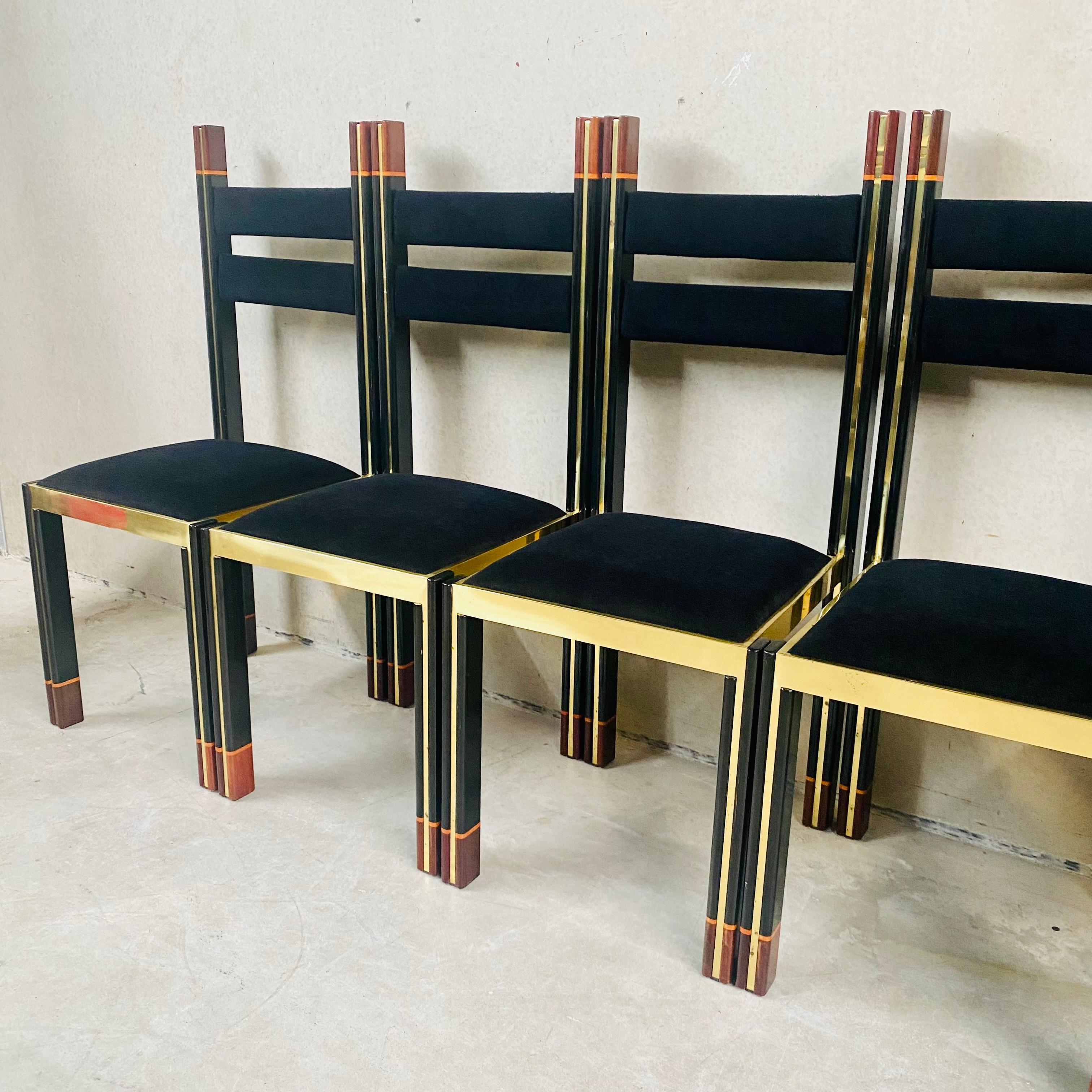 Mid-Century Brass Walnut Dining Chairs by Paolo Barracchia for Roman Deco, 1978 For Sale 4