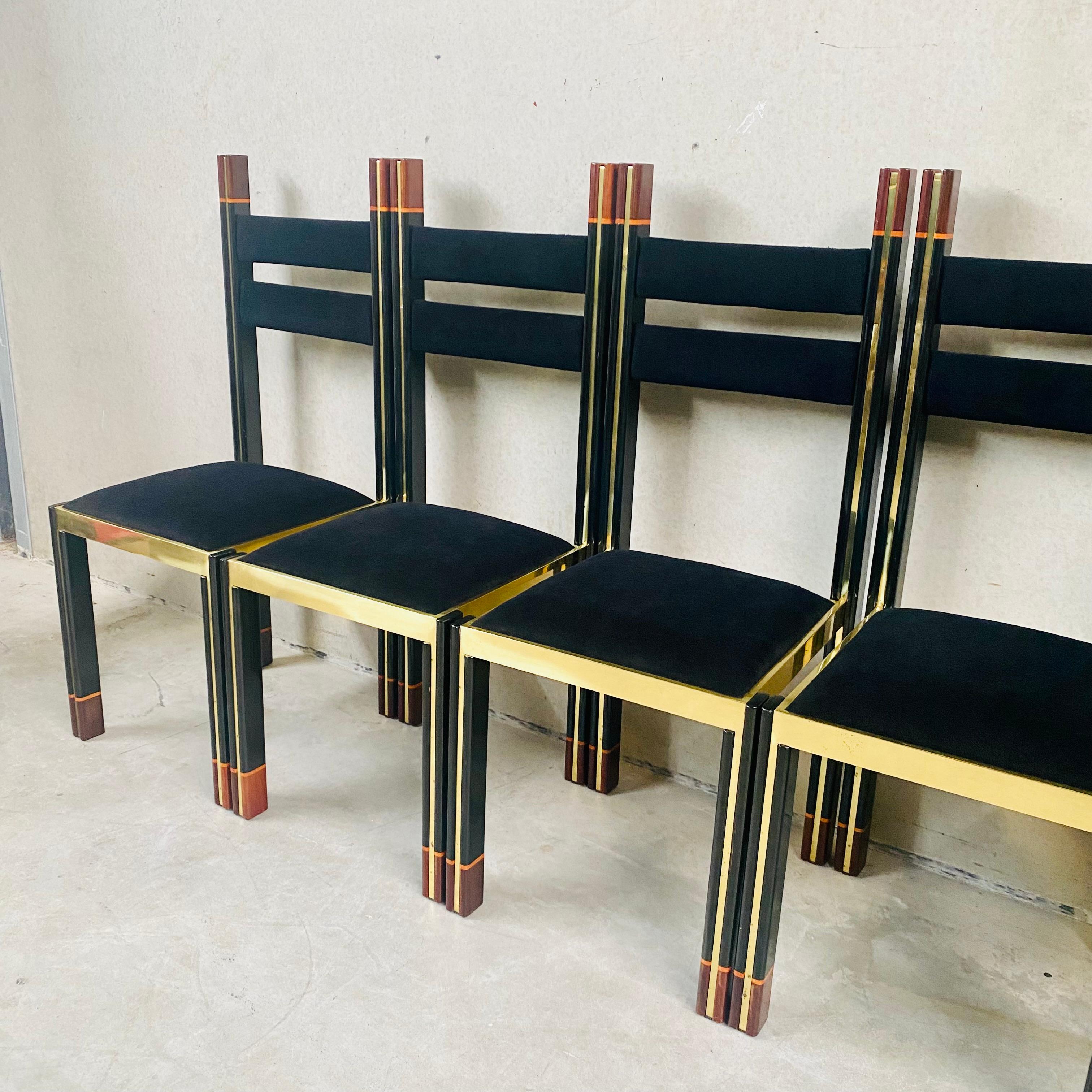 Mid-Century Brass Walnut Dining Chairs by Paolo Barracchia for Roman Deco, 1978 For Sale 5