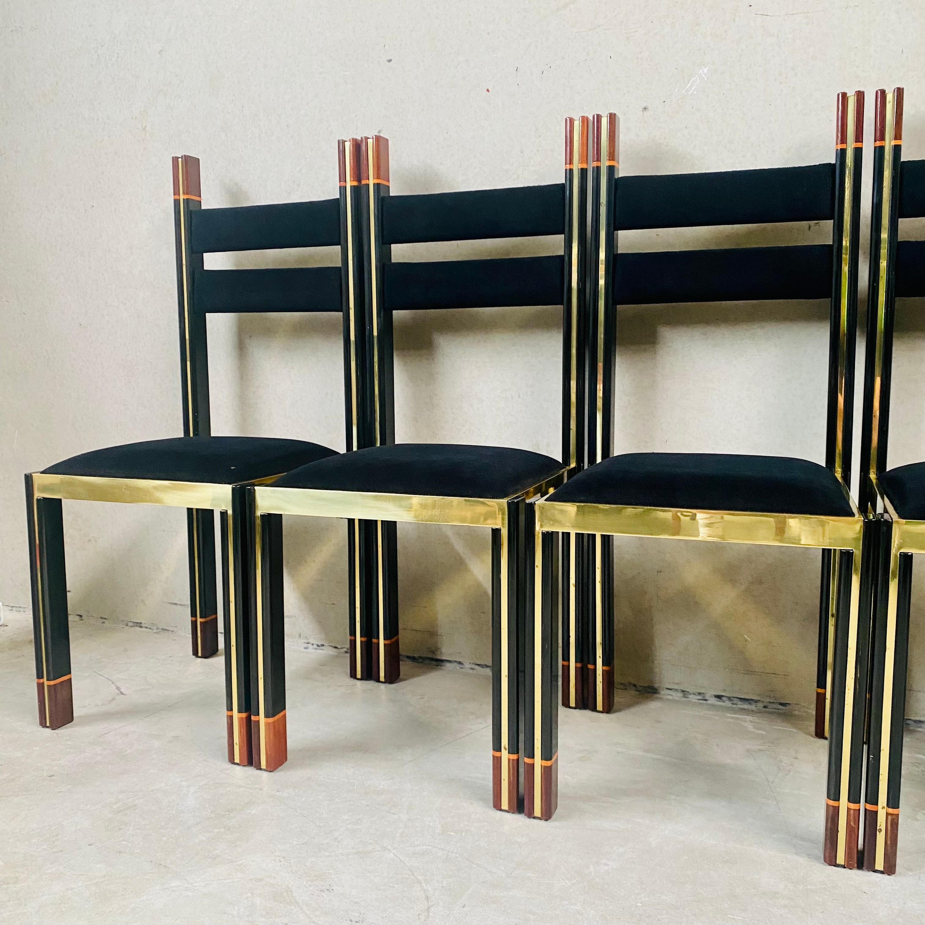 Mid-Century Brass Walnut Dining Chairs by Paolo Barracchia for Roman Deco, 1978 For Sale 6