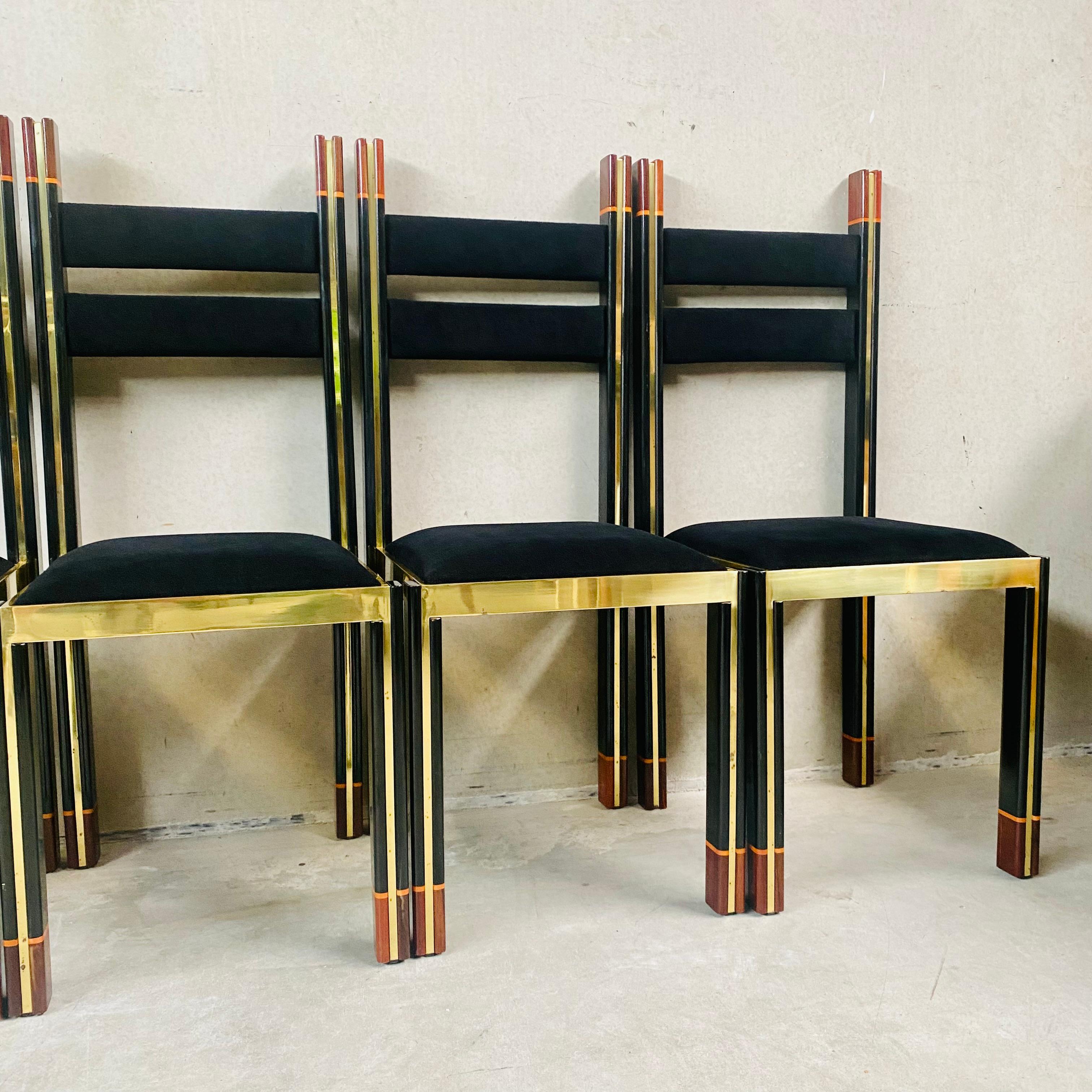 Mid-Century Brass Walnut Dining Chairs by Paolo Barracchia for Roman Deco, 1978 For Sale 7
