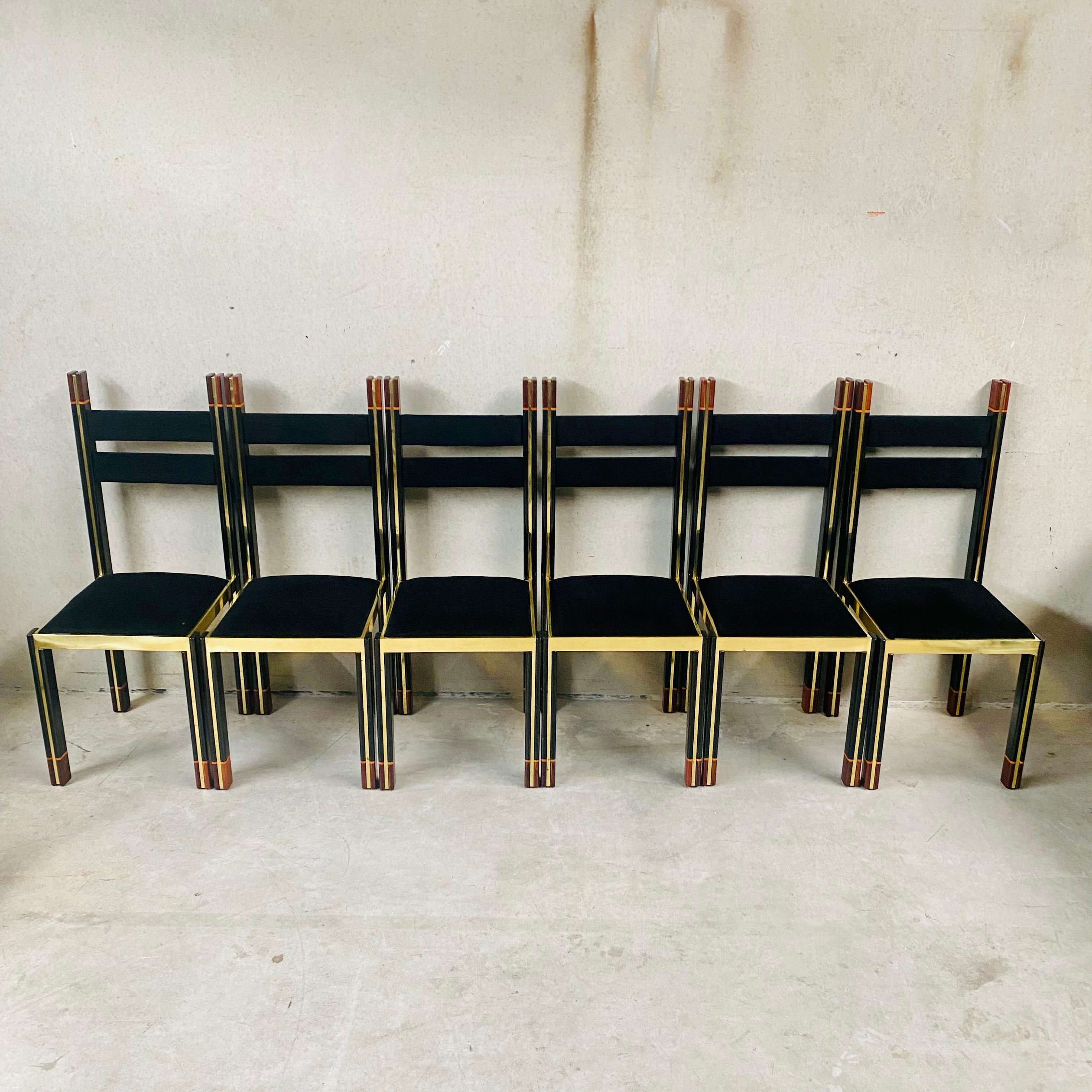 Mid-Century Brass Walnut Dining Chairs by Paolo Barracchia for Roman Deco, 1978 For Sale 8