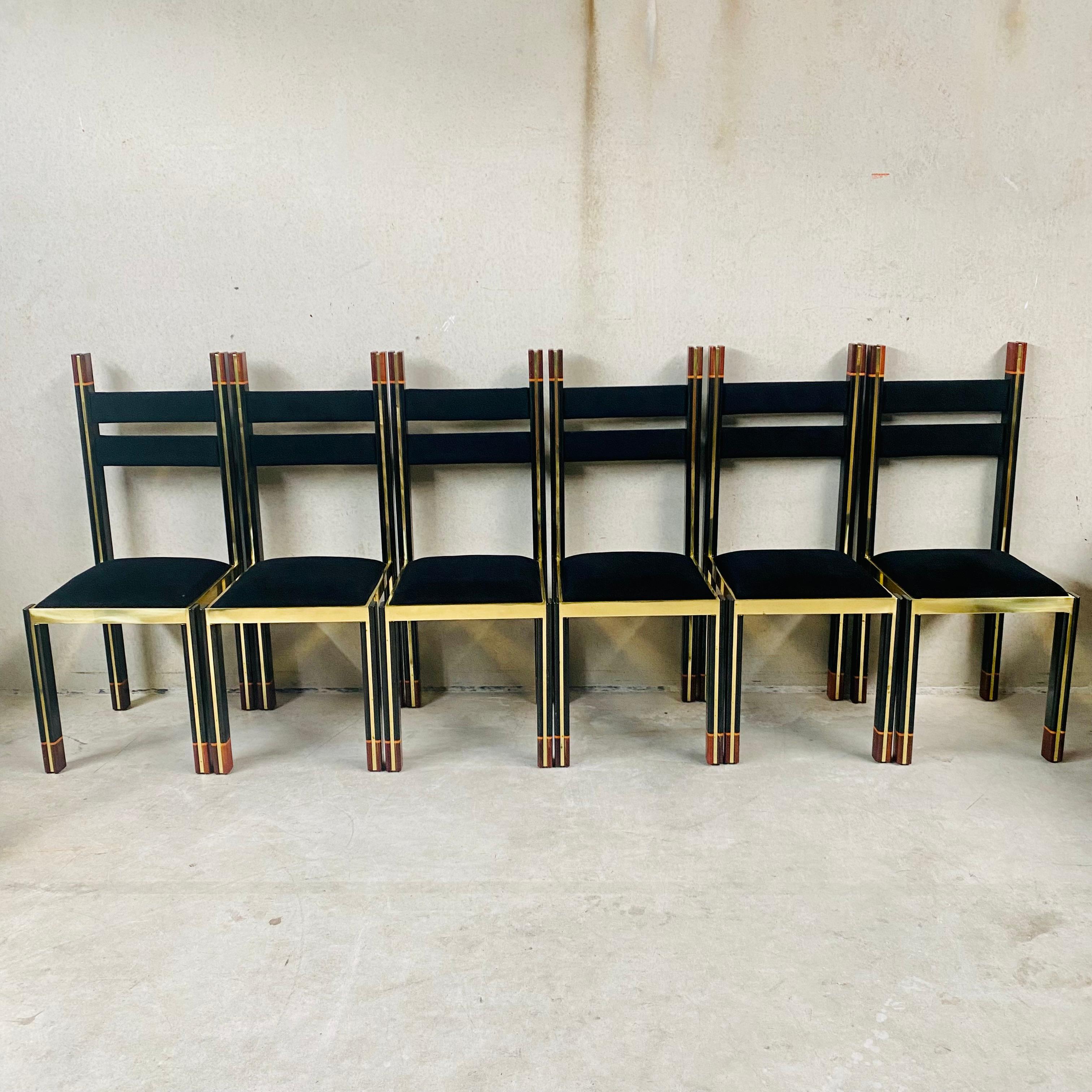 Mid-Century Brass Walnut Dining Chairs by Paolo Barracchia for Roman Deco, 1978 For Sale 9