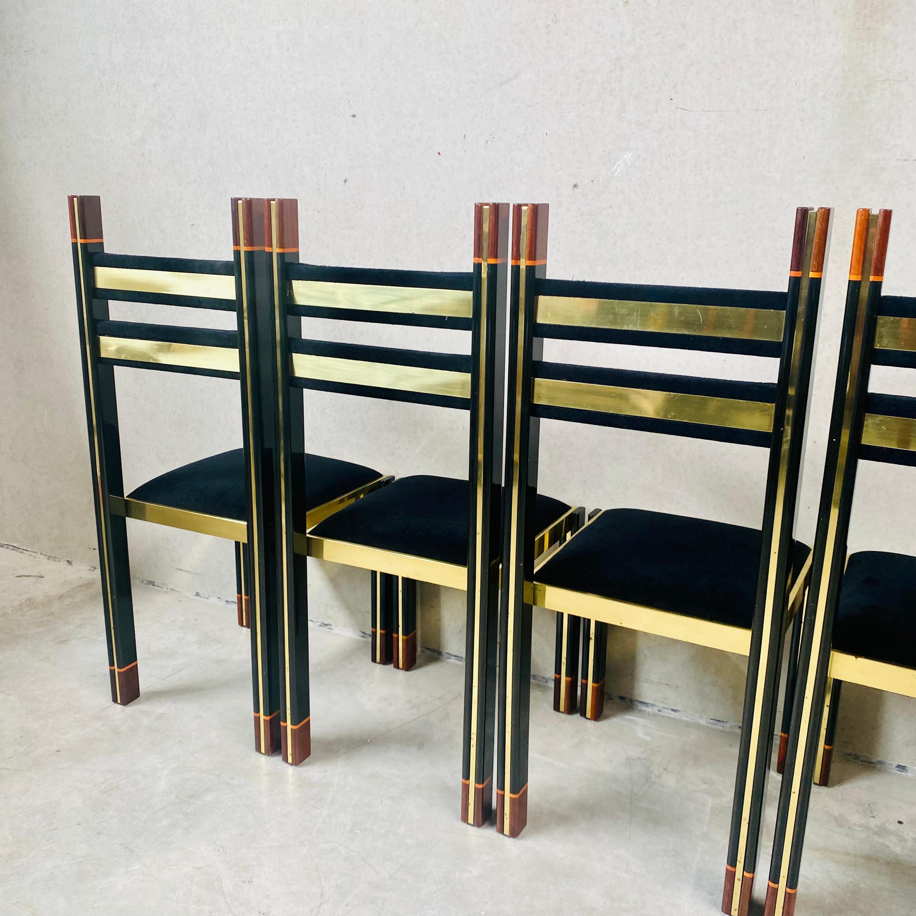 Mid-Century Brass Walnut Dining Chairs by Paolo Barracchia for Roman Deco, 1978 For Sale 10