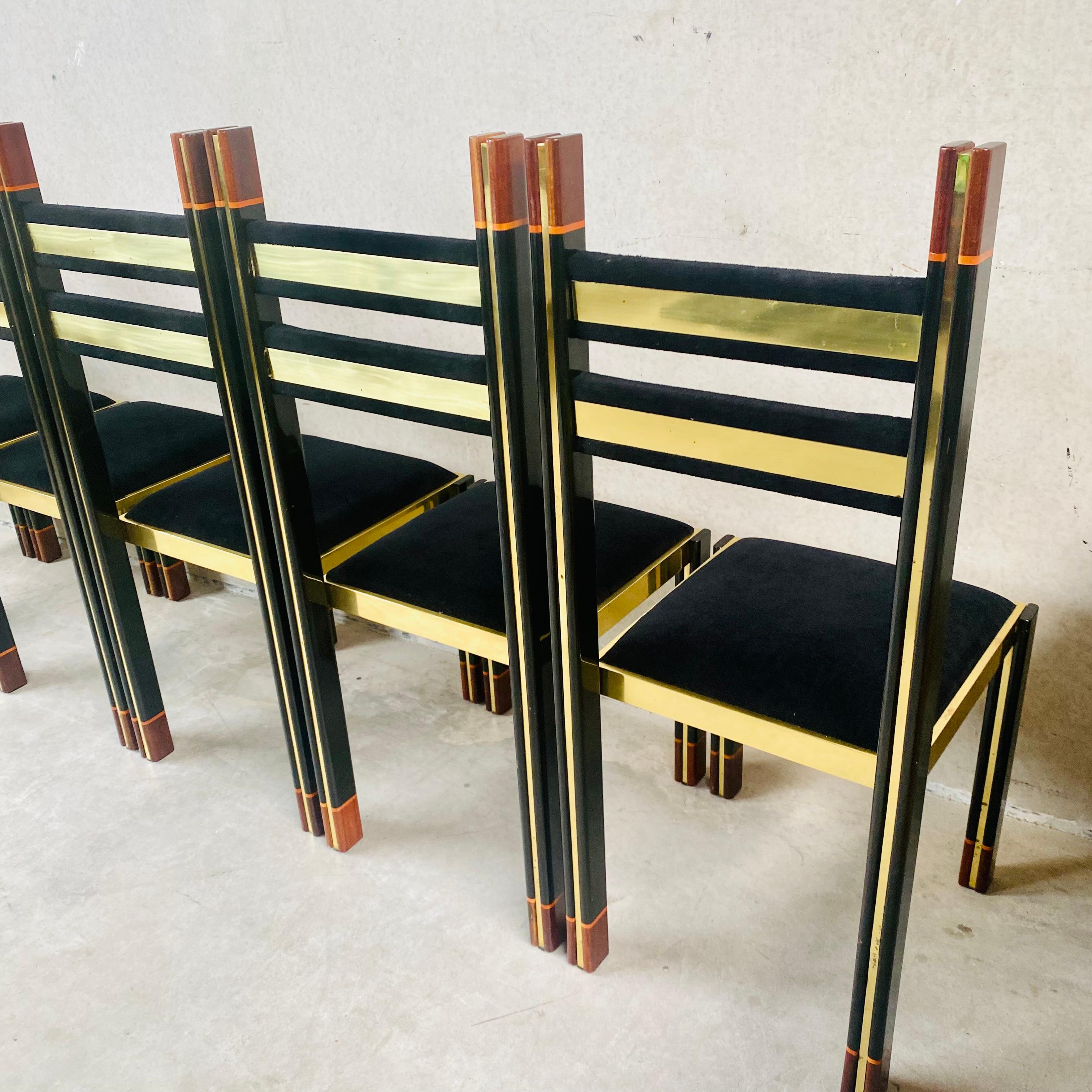 Mid-Century Brass Walnut Dining Chairs by Paolo Barracchia for Roman Deco, 1978 For Sale 13