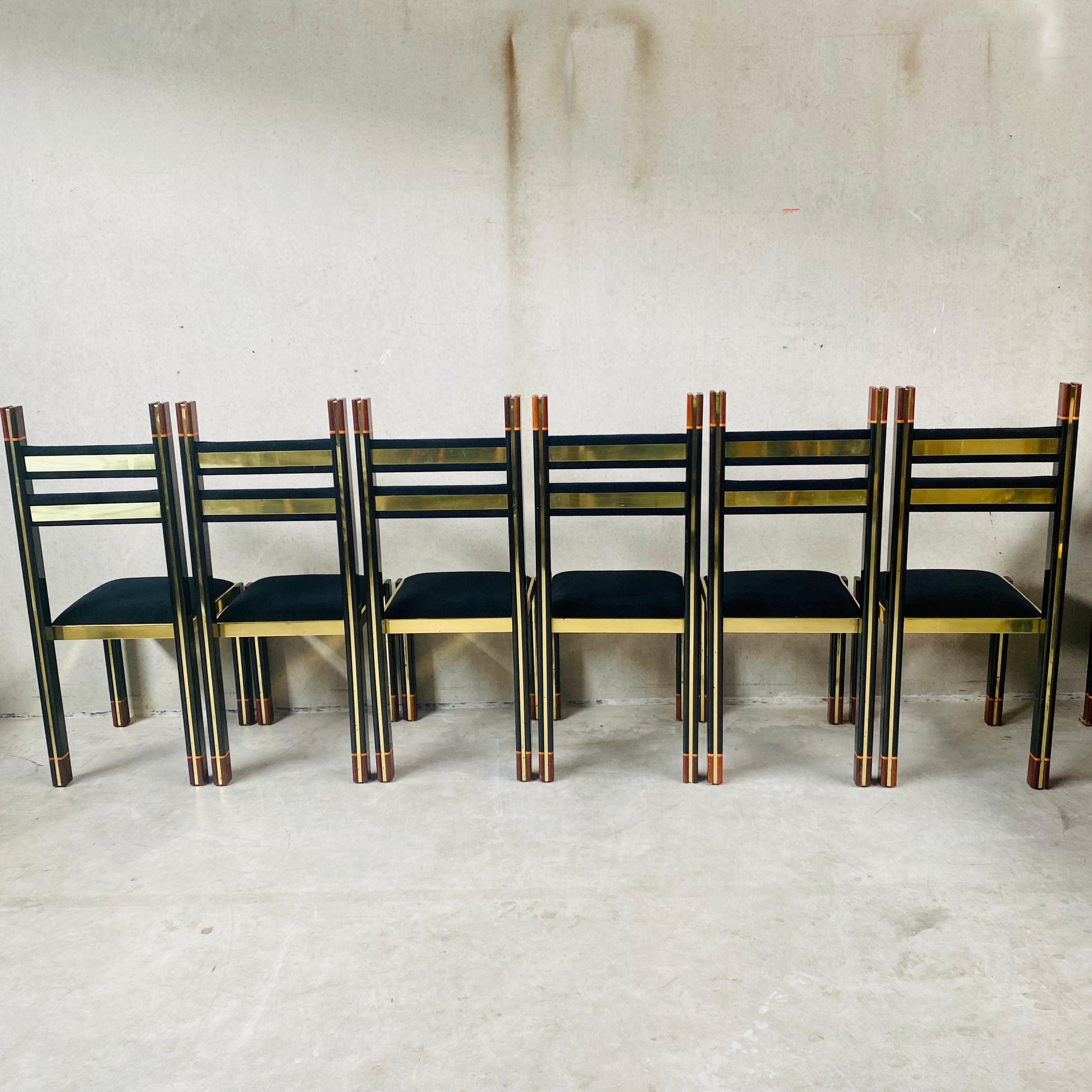 Mid-Century Brass Walnut Dining Chairs by Paolo Barracchia for Roman Deco, 1978 For Sale 2