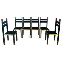 Mid-Century Brass Walnut Dining Chairs by Paolo Barracchia for Roman Deco, 1978