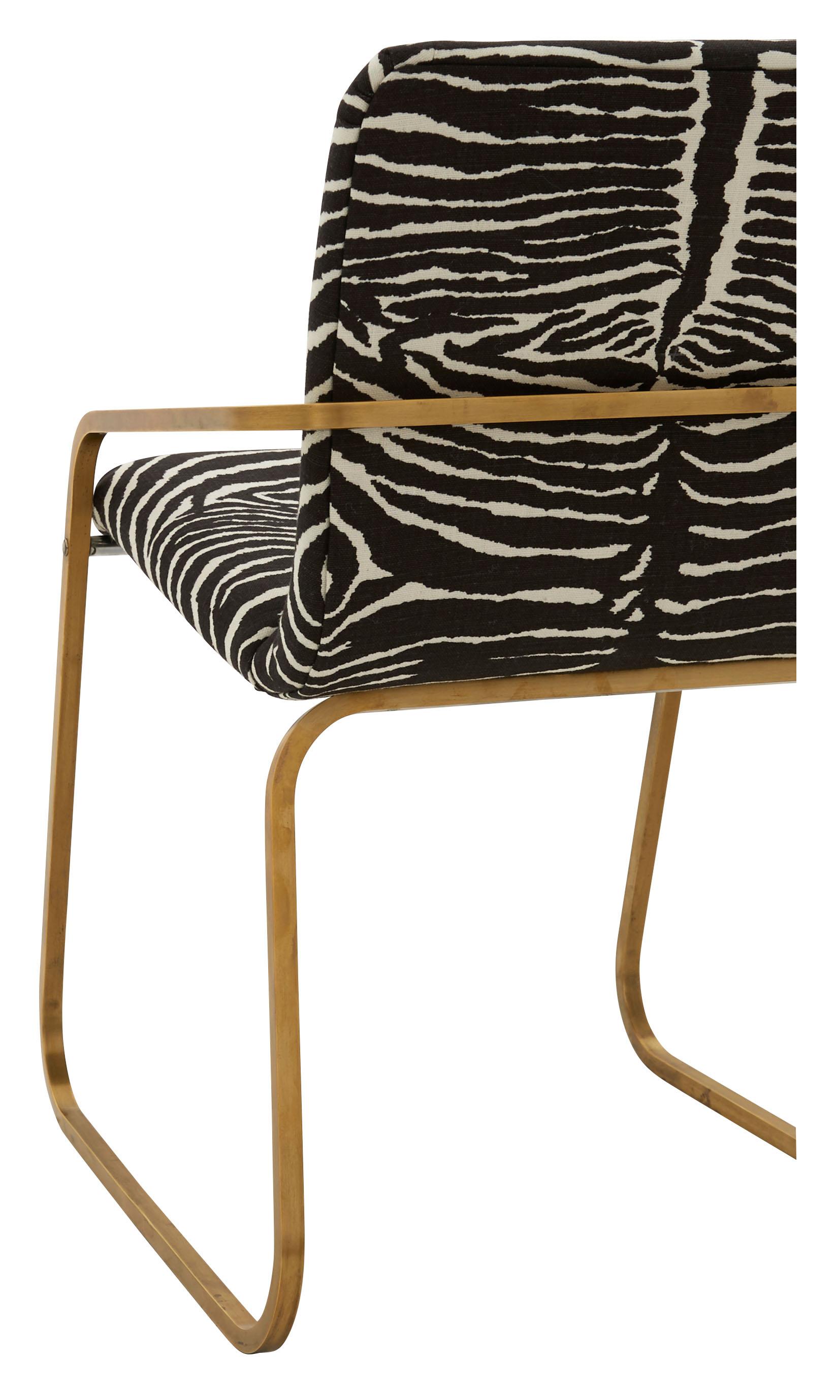 French Midcentury Brass Willy Rizzo Dining Chair Upholstered in Zebra Print Linen
